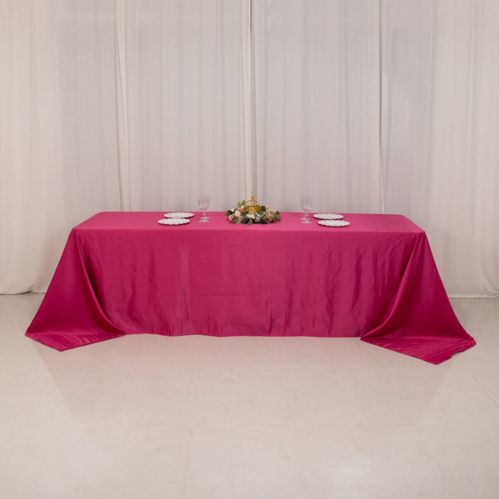 Lamour Satin 90x156 Rectangle Tablecloth Fuchsia - Luxurious, Soft Seamless Table Cover