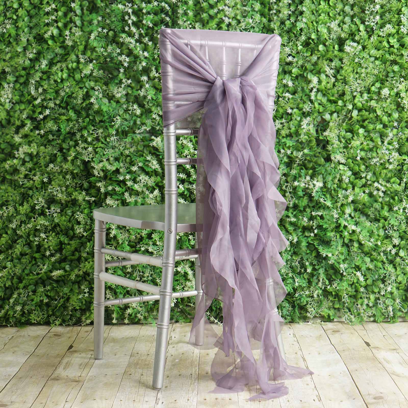 1 Set Chiffon Hoods Chair Sashes with Willow Ruffles Design Violet Amethyst - Stylish Chair Bow Decor