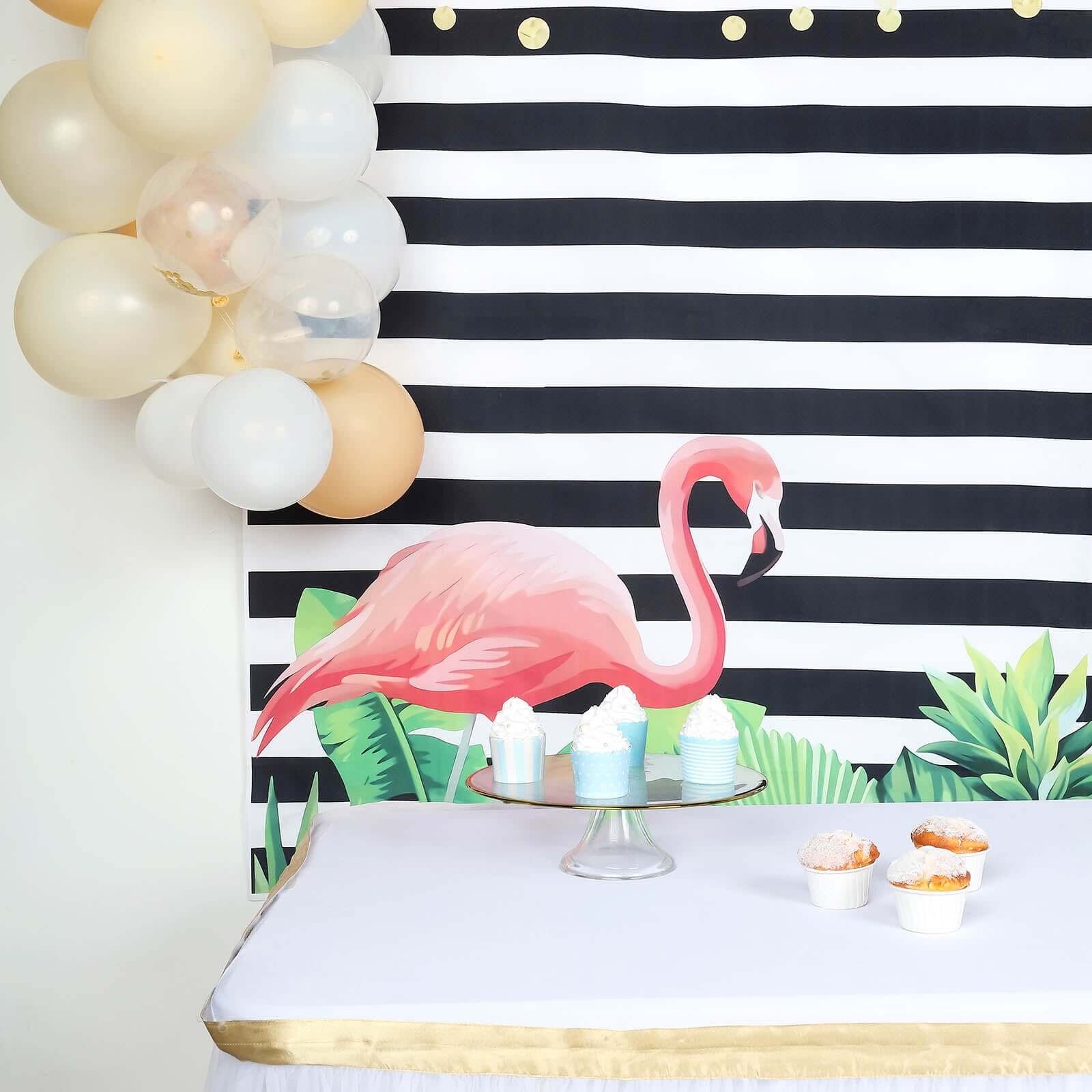 5ftx7ft Pink Flamingo Stripe Vinyl Photo Shoot Backdrop Banner