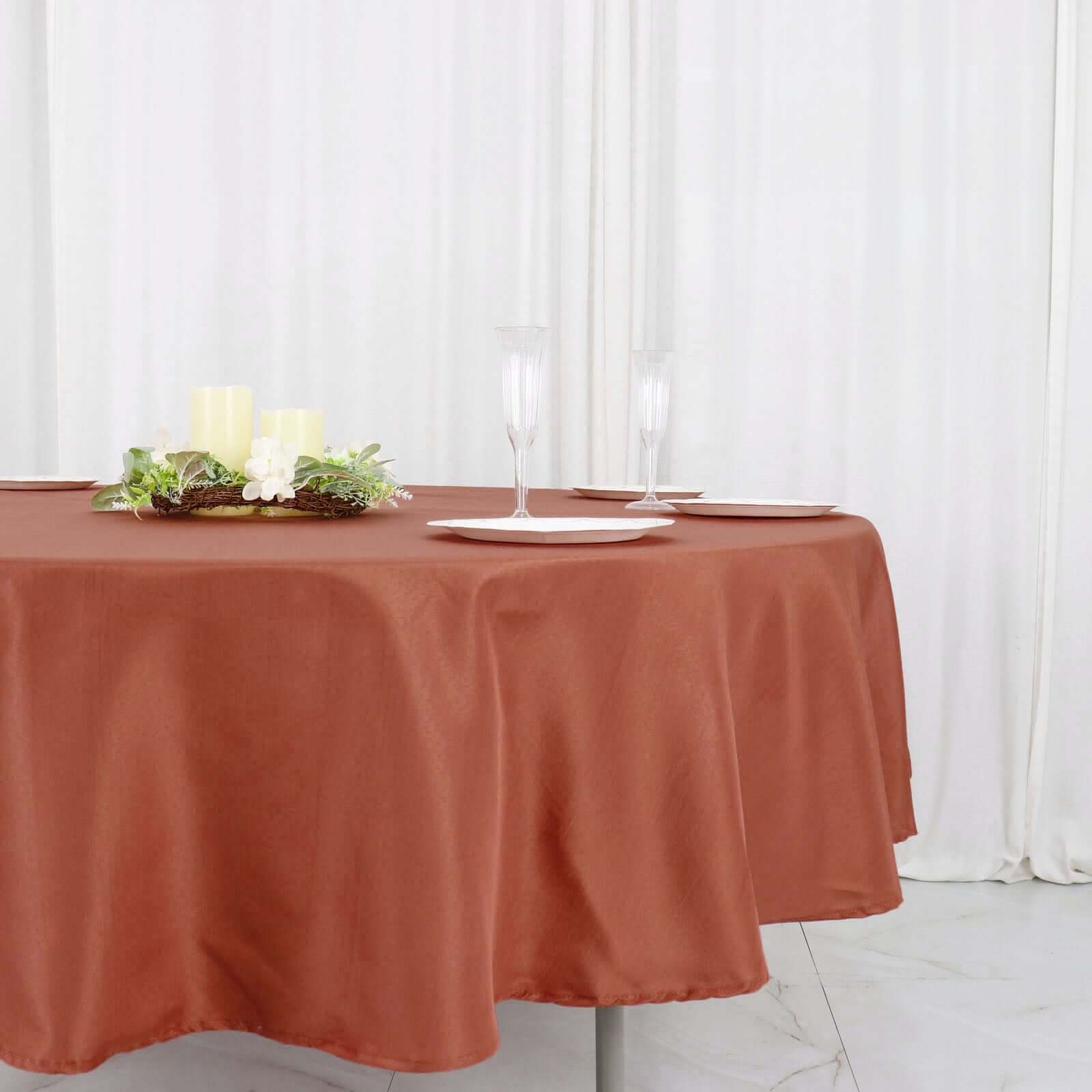 Polyester 90 Round Tablecloth Terracotta (Rust) - Stain & Wrinkle-Resistant Table Cover