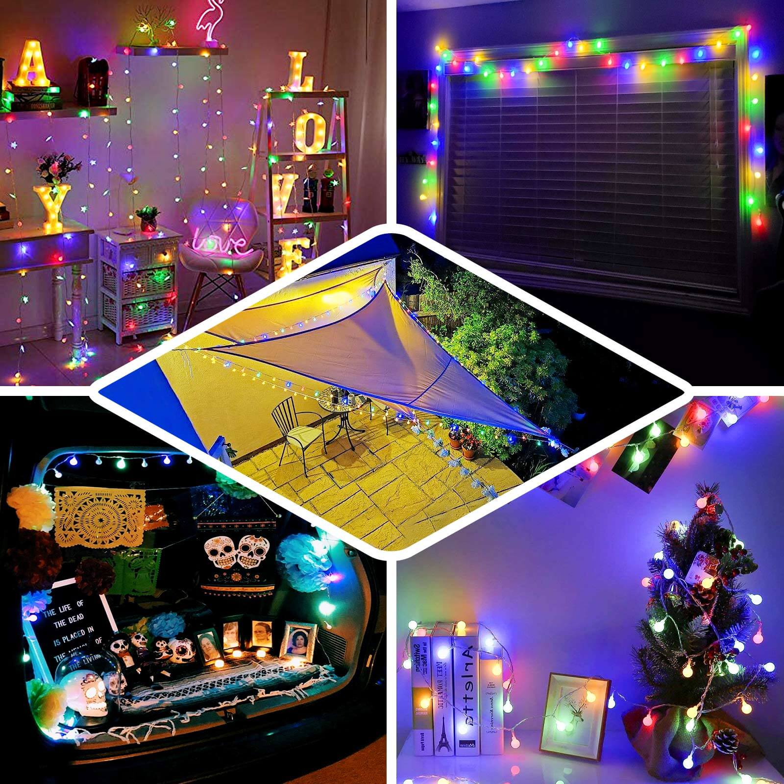 16ft Colorful Frosted 50 LED Bulb Battery Operated Fairy String Lights, Remote Included