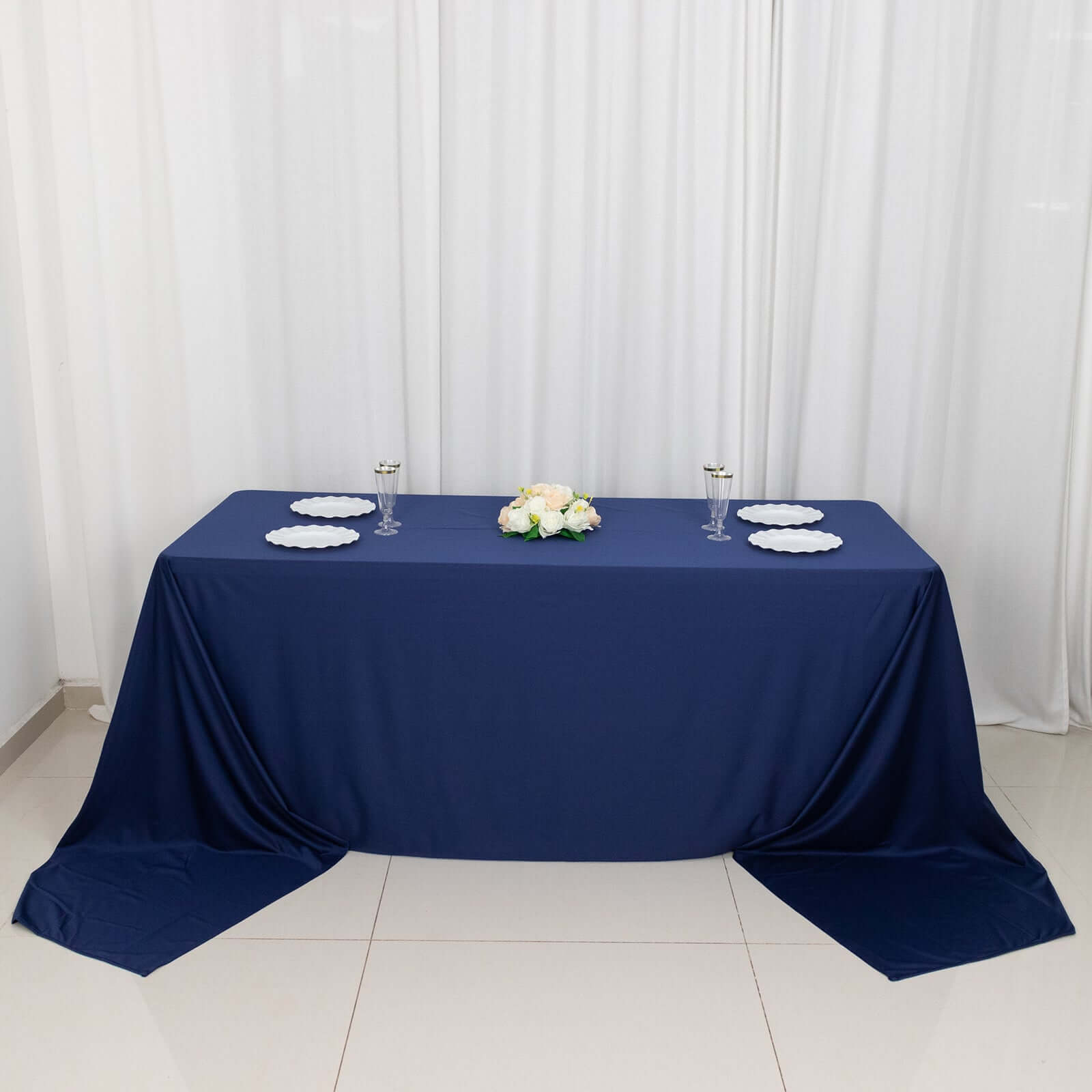 Premium Scuba Rectangular 90x156 Tablecloth Navy Blue - Wrinkle Free, Stain Resistant & Seamless Table Cover