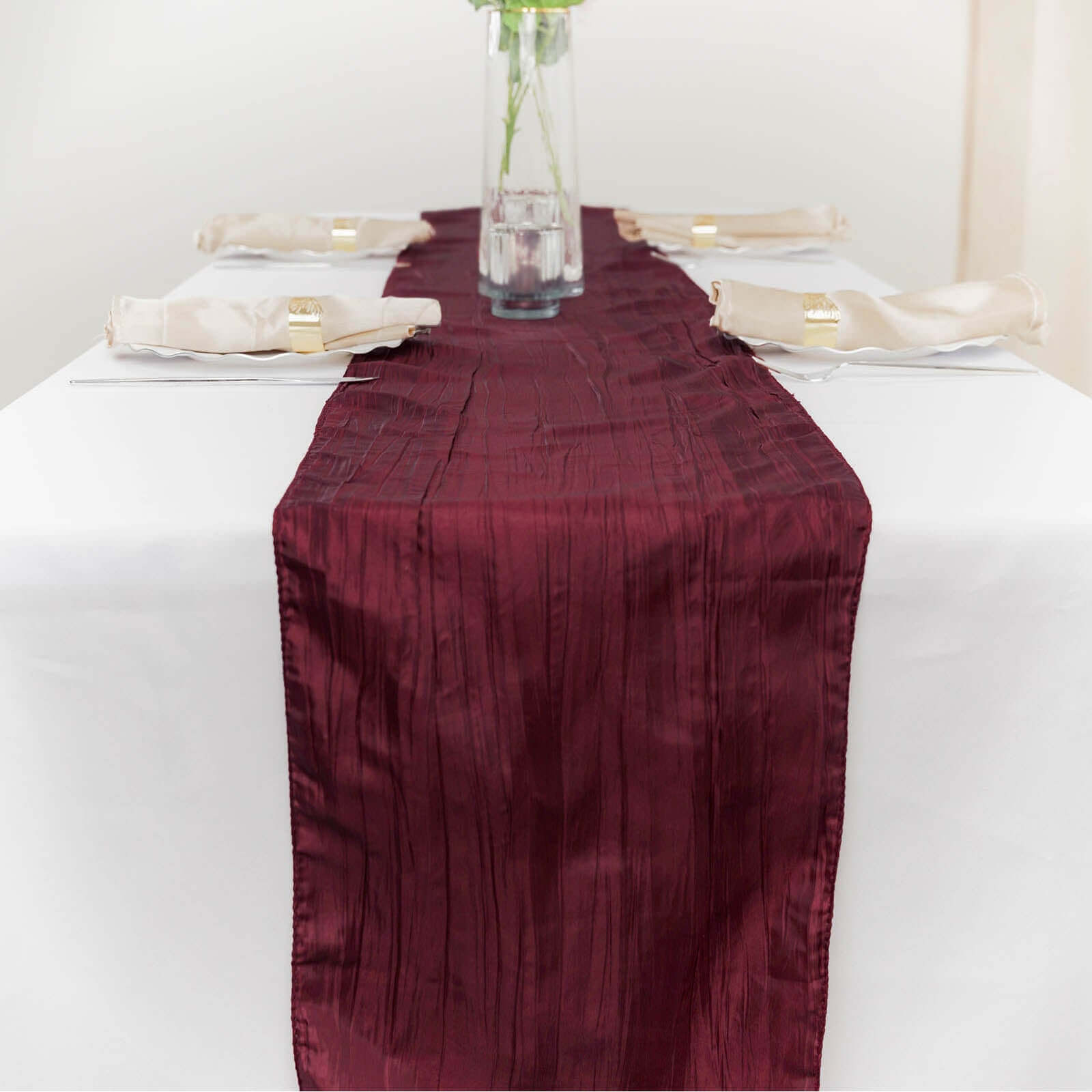 Taffeta 12x108 Table Runner Burgundy - Accordion Crinkle Design
