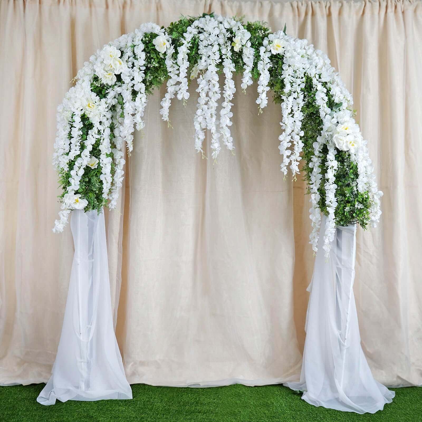 42 Silk Hanging Wisteria Flower Garland Vines in White, Elaborated 5 Full Strands in 1 Bush