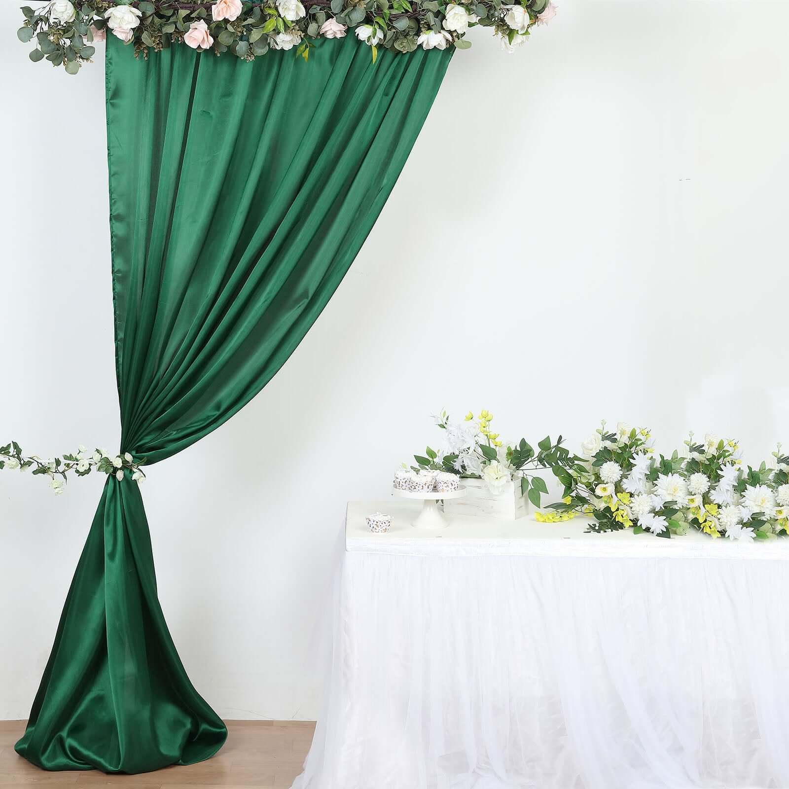 8ftx10ft Hunter Emerald Green Satin Event Curtain Drapes, Backdrop Event Panel