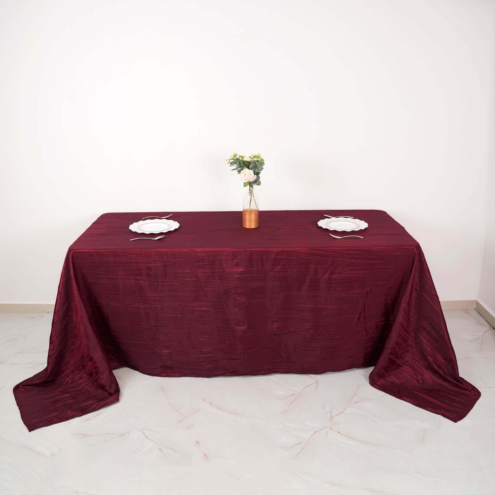 Taffeta 90x132 Rectangle Tablecloth Burgundy - Seamless Accordion Crinkle Table Cover