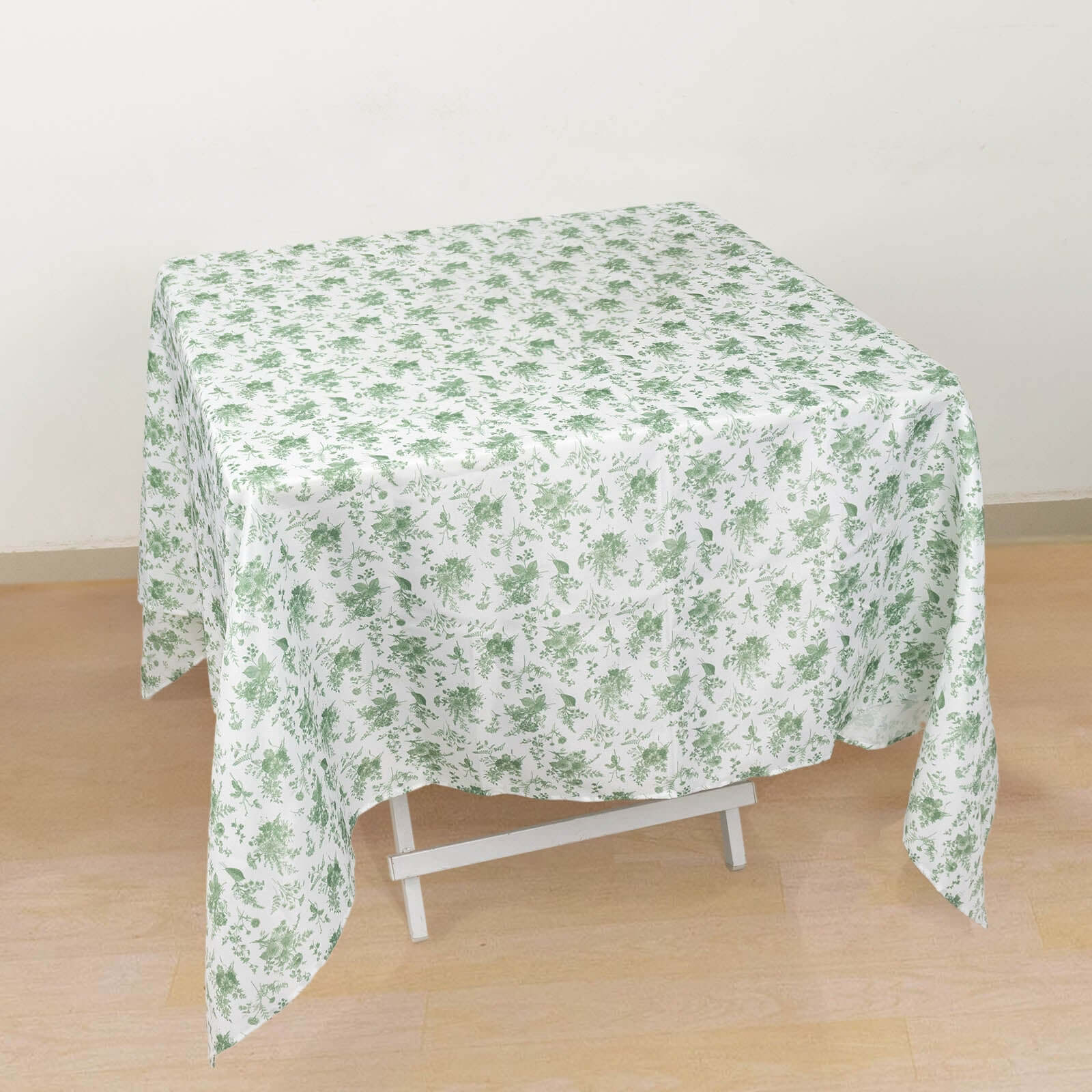 Polyester 70x70 Square Tablecloth Dusty Sage Green French Toile Pattern - Table Cover for Upscale Dining