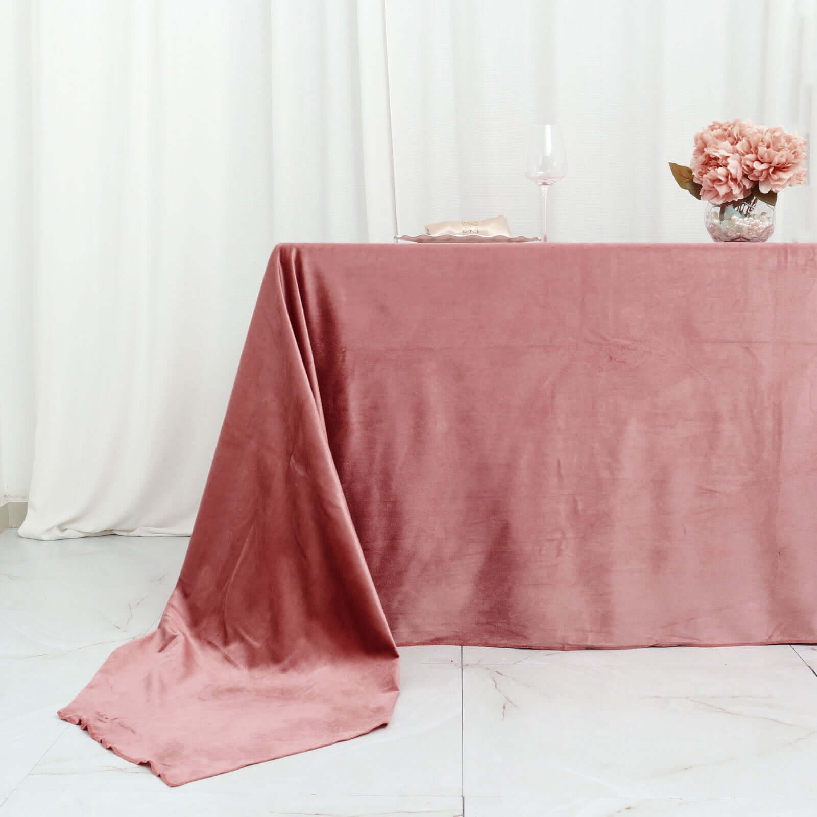 Premium Velvet 90x156 Rectangle Tablecloth Dusty Rose - Reusable Soft & Seamless Table Cover