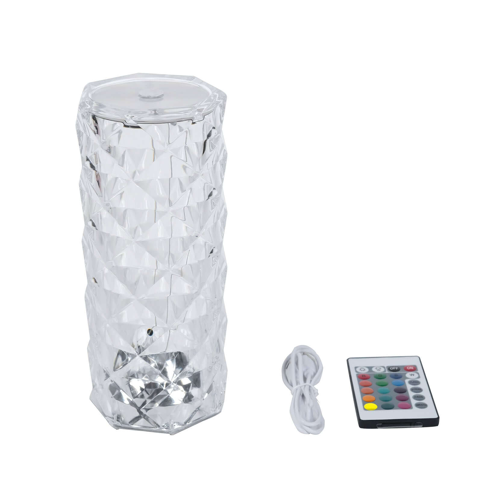 Acrylic LED Pillar Lamp Rose Diamond Design Color Changing - Touch + Remote Operated Table Light 3.5x8.5