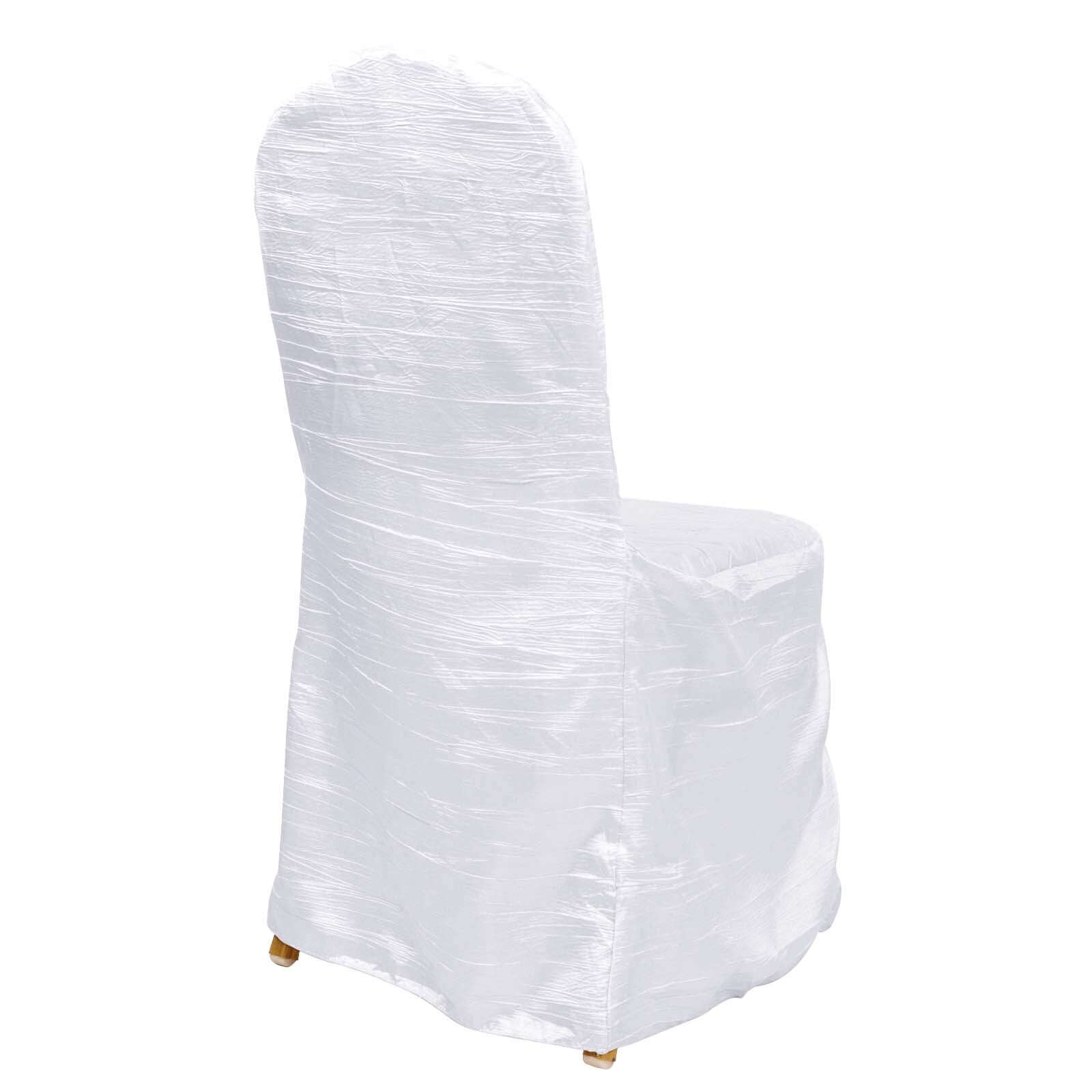 Crinkle Crushed Taffeta Chair Cover for Banquet Chairs White - Reusable Chic Wedding Decor