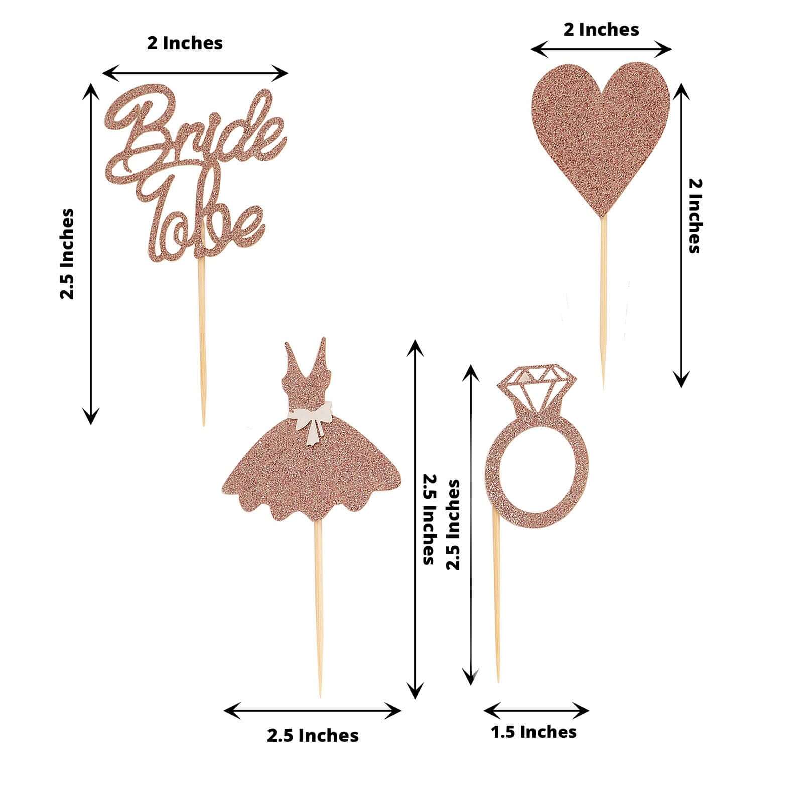 24-Pack Cupcake Topper Picks Bridal Shower Design Rose Gold Glitter - Wedding Cake Decoration Supplies Assorted Styles