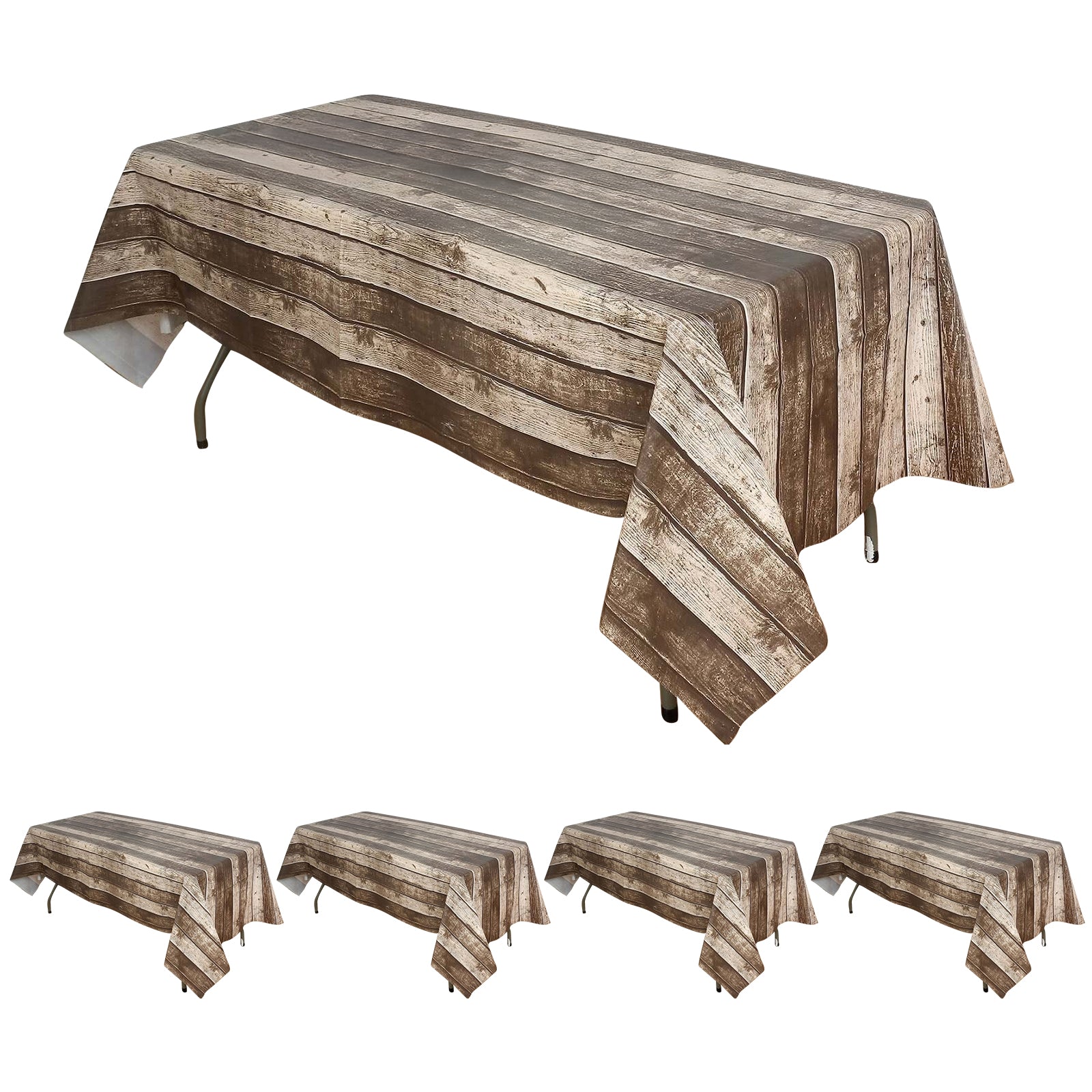 5-Pack Plastic Tablecloths Charcoal Gray Rectangle with Rustic Wooden Print - Stylish PVC Disposable Covers 52x108