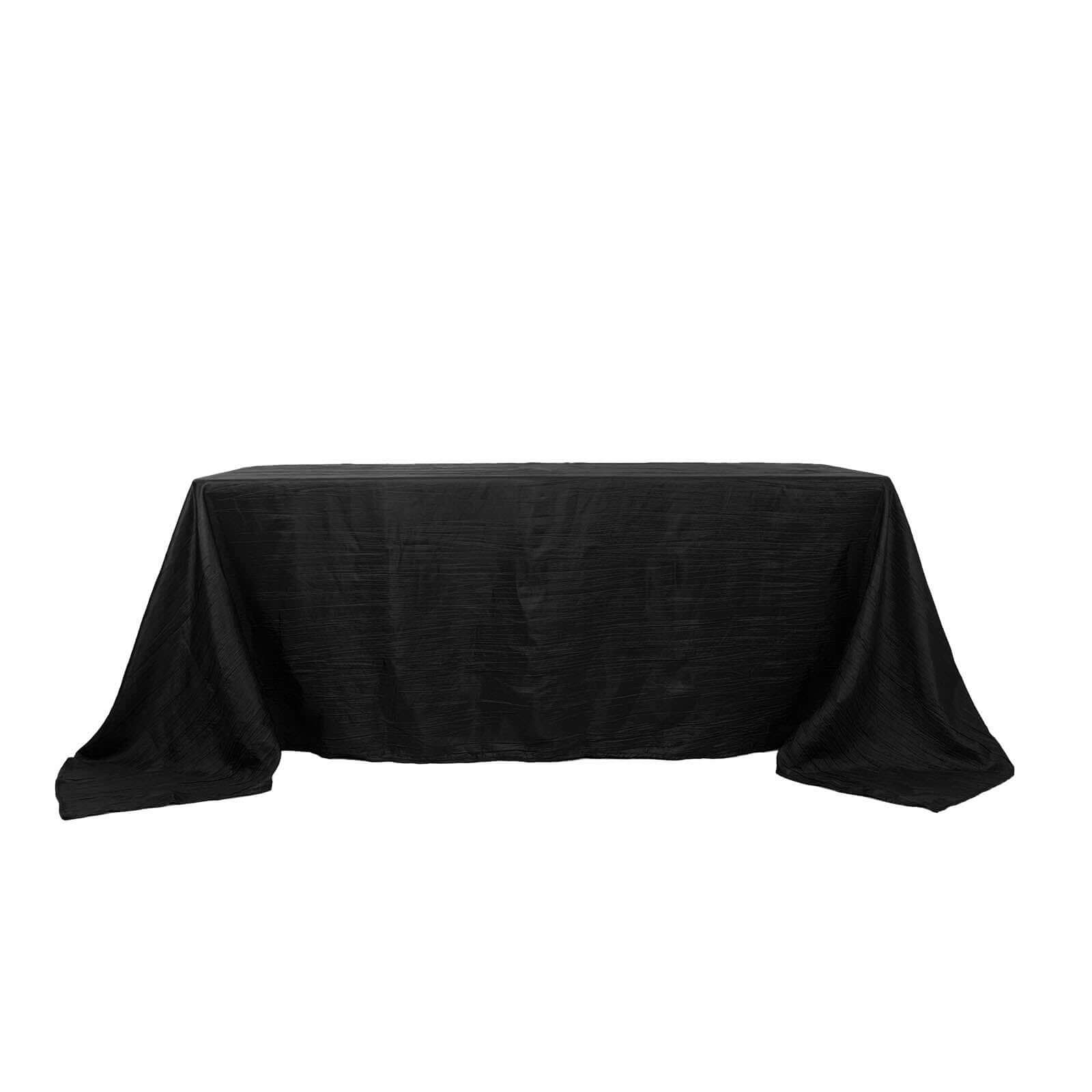 Taffeta 90x132 Rectangle Tablecloth Black - Seamless Accordion Crinkle Design for Sophisticated Gatherings