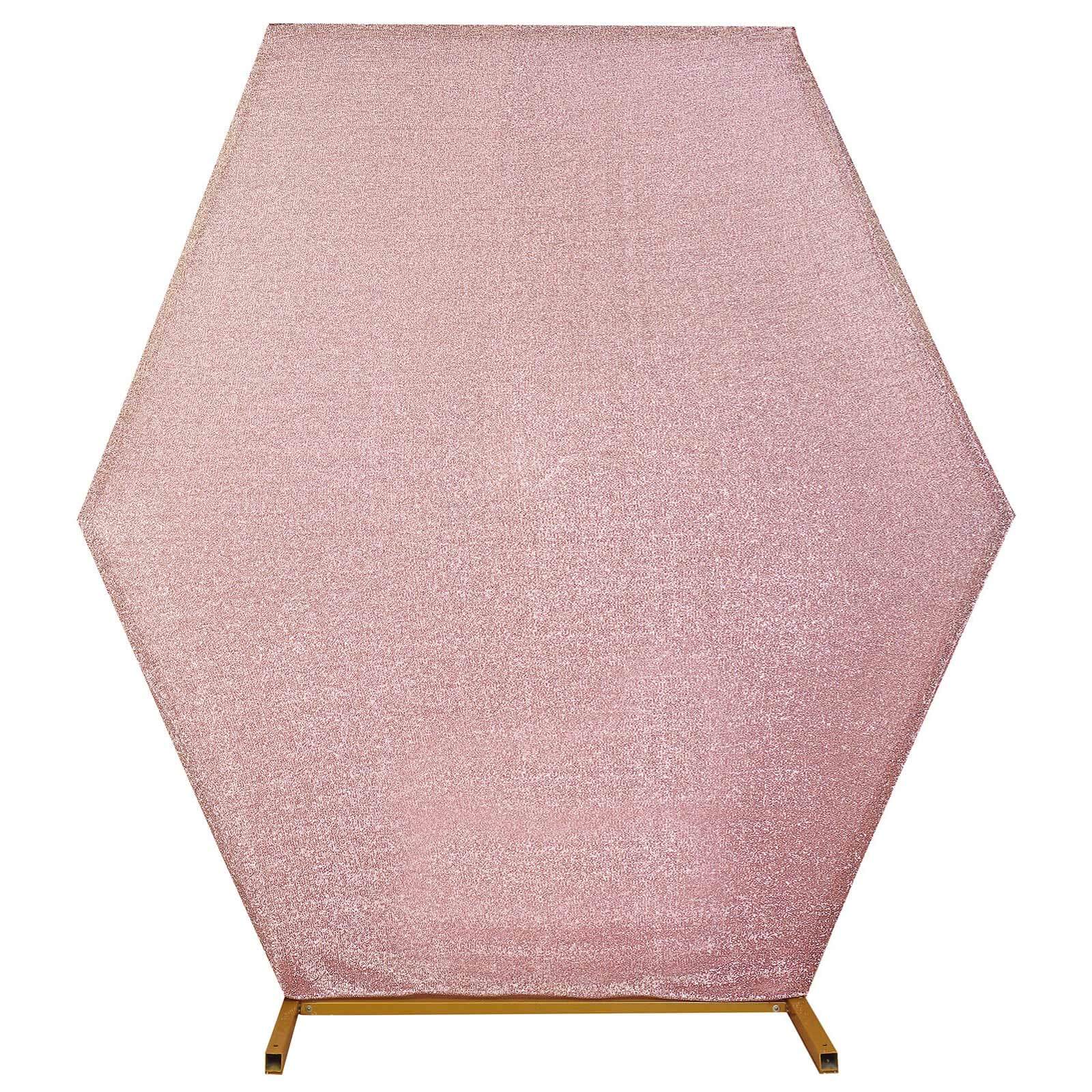 8ftx7ft Rose Gold Metallic Shimmer Tinsel Spandex Hexagon Wedding Arbor Cover, 2-Sided Backdrop