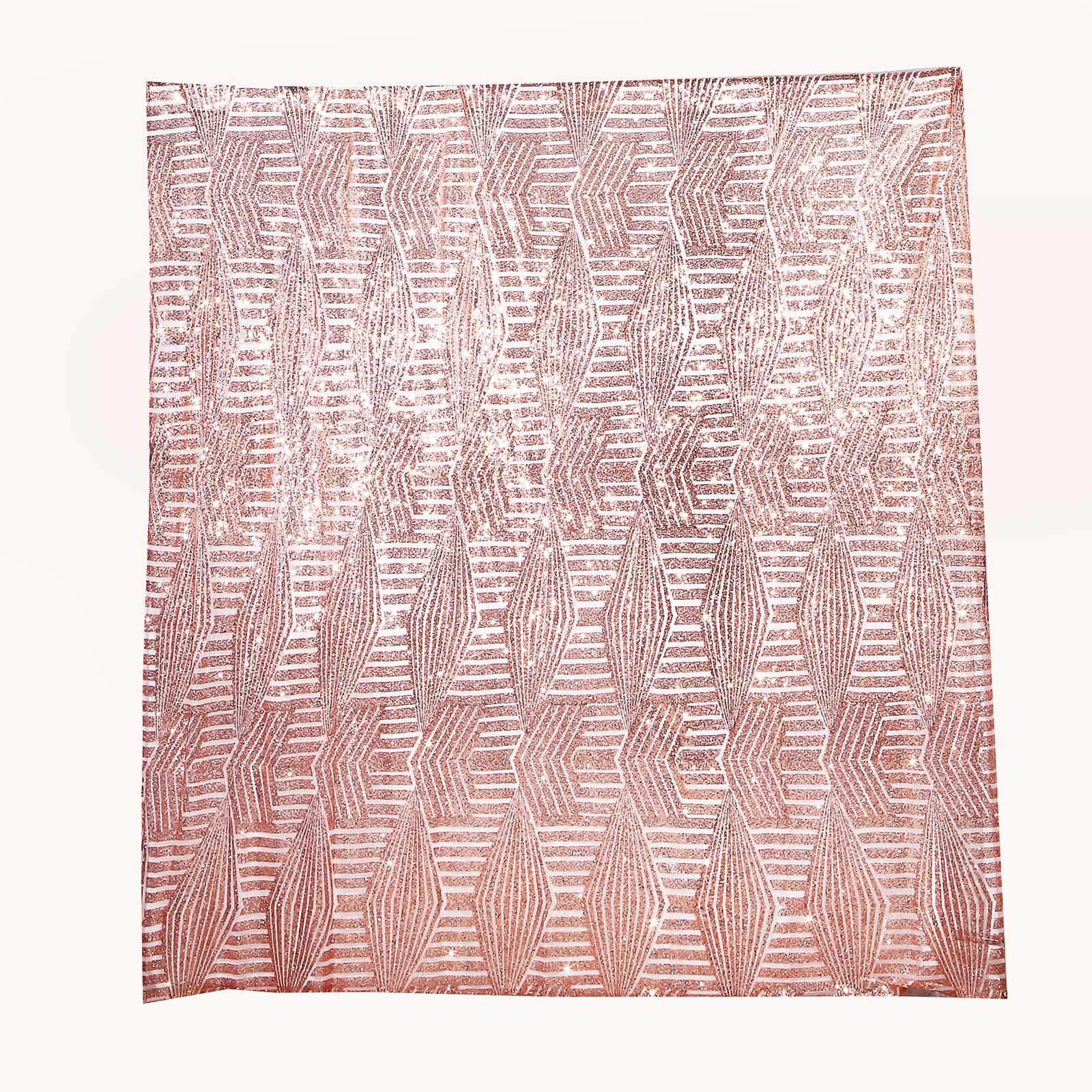 8ftx8ft Rose Gold Geometric Sequin Event Curtain Drapes with Satin Backing, Seamless Opaque Sparkly Backdrop Event Panel in Diamond Glitz Pattern