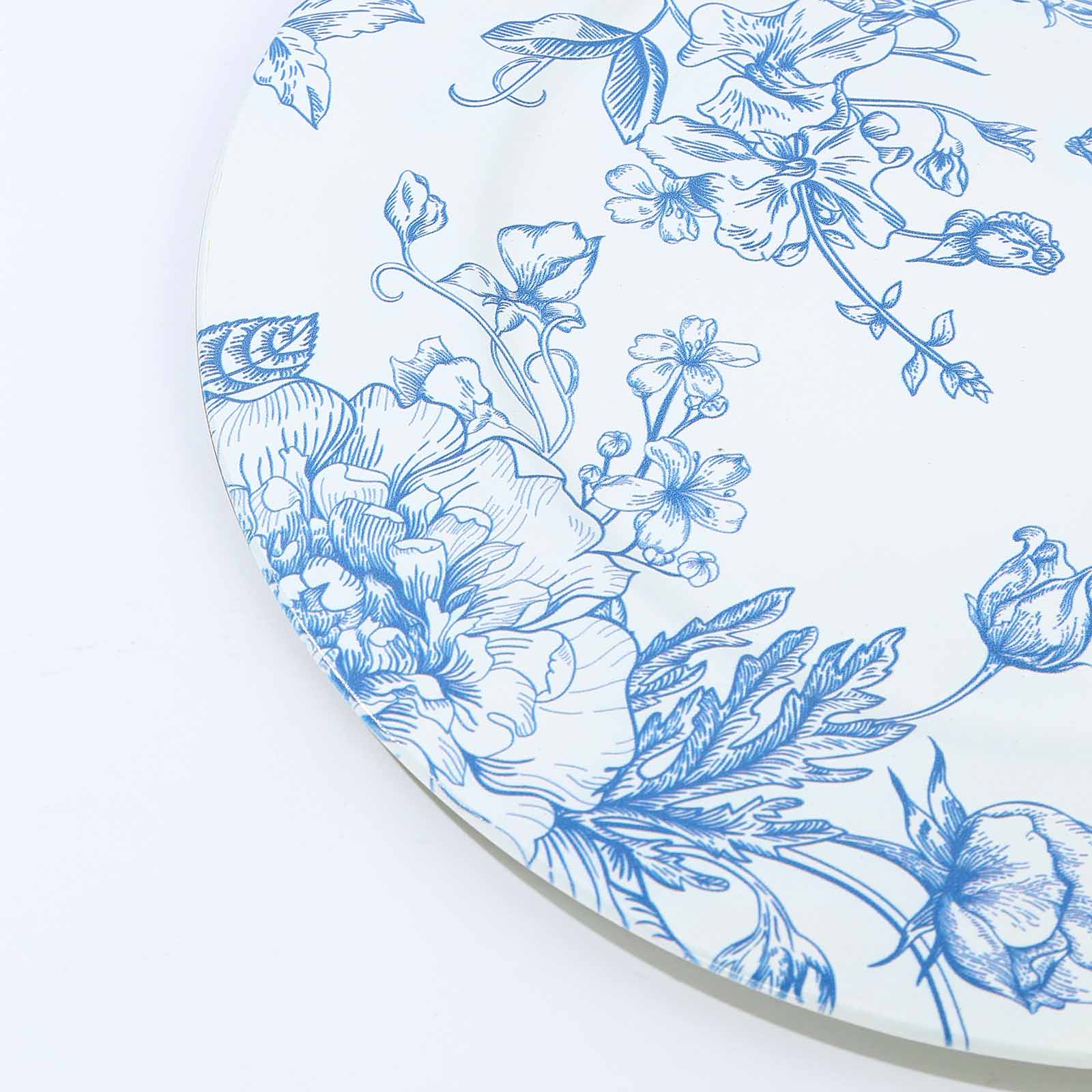 6-Pack Acrylic Round Charger Plates 13 in White with Light Blue Floral French Toile Pattern, Decorative Dinner Party Charger Tableware