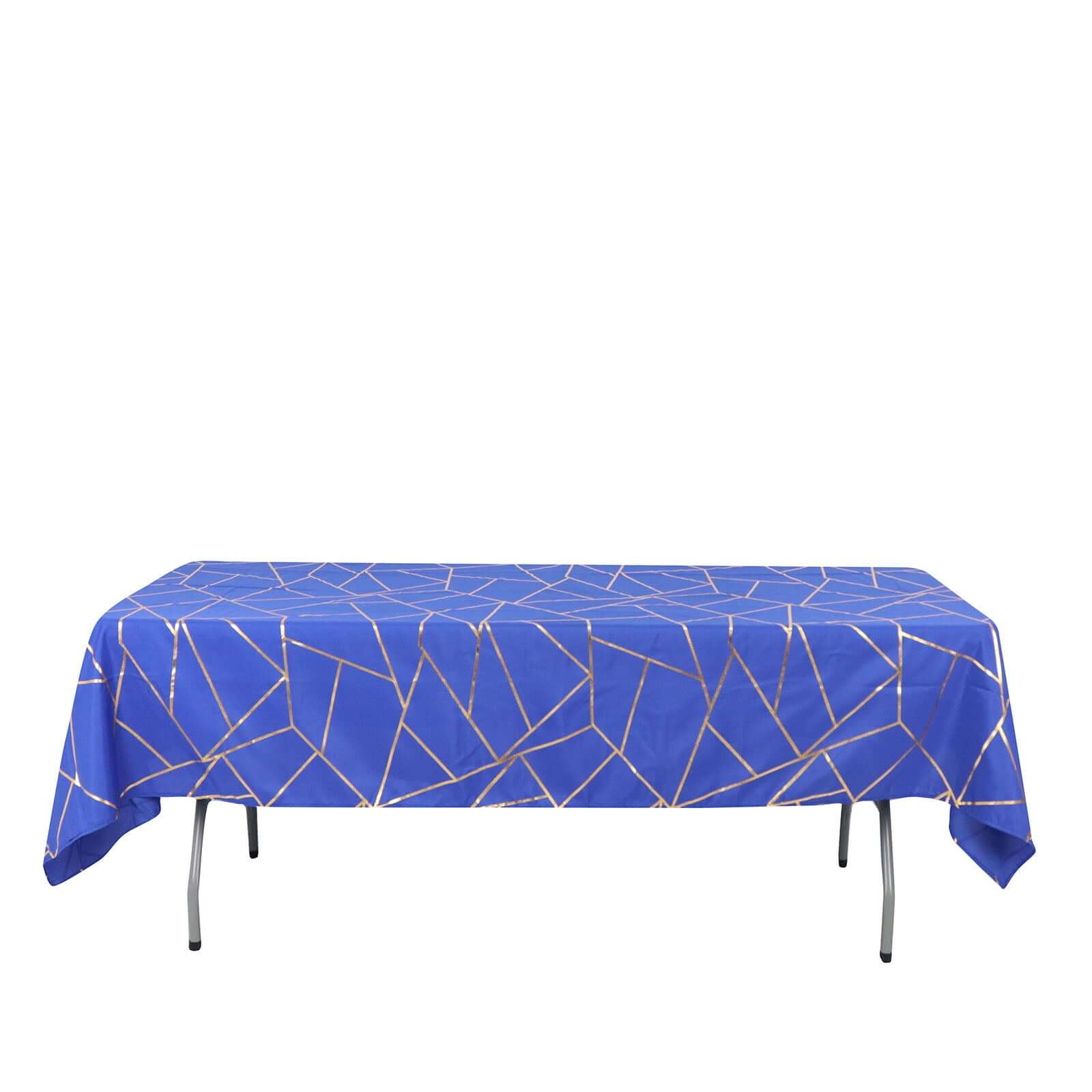 Polyester 60x102 Rectangle Tablecloth Royal Blue with Gold Foil Geometric Pattern - Wrinkle-Resistant & Durable Table Cover