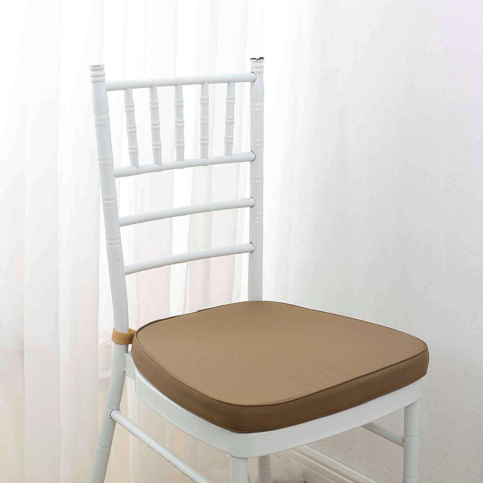 Chiavari Chair Cushion with 1.5 Thick Memory Foam and Ties Taupe - Stylish Removable Cover for Comfort