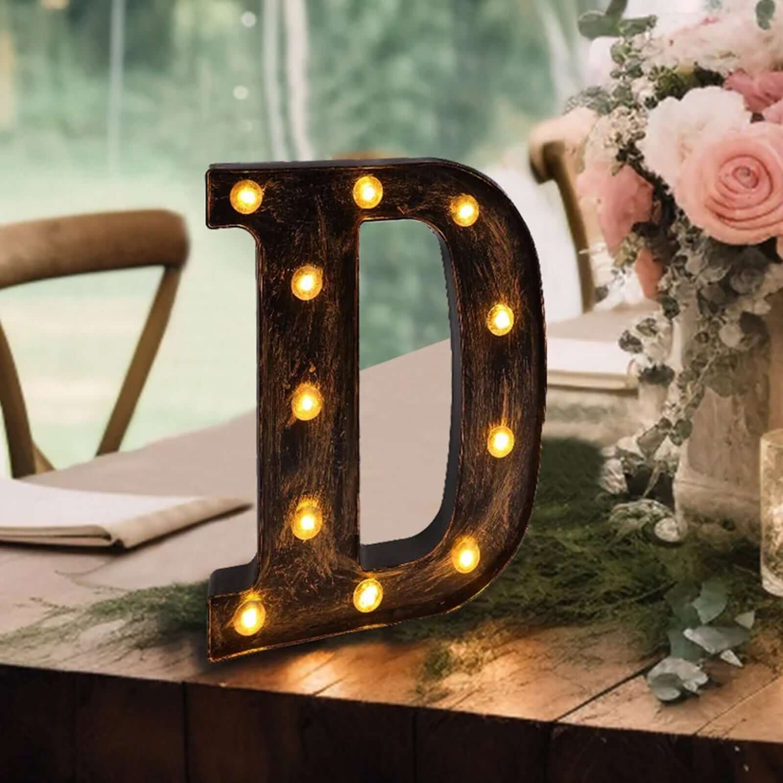 LED Marquee Letter D Industrial Style Antique Black - Light-Up Alphabet Sign for Weddings & Displays 9