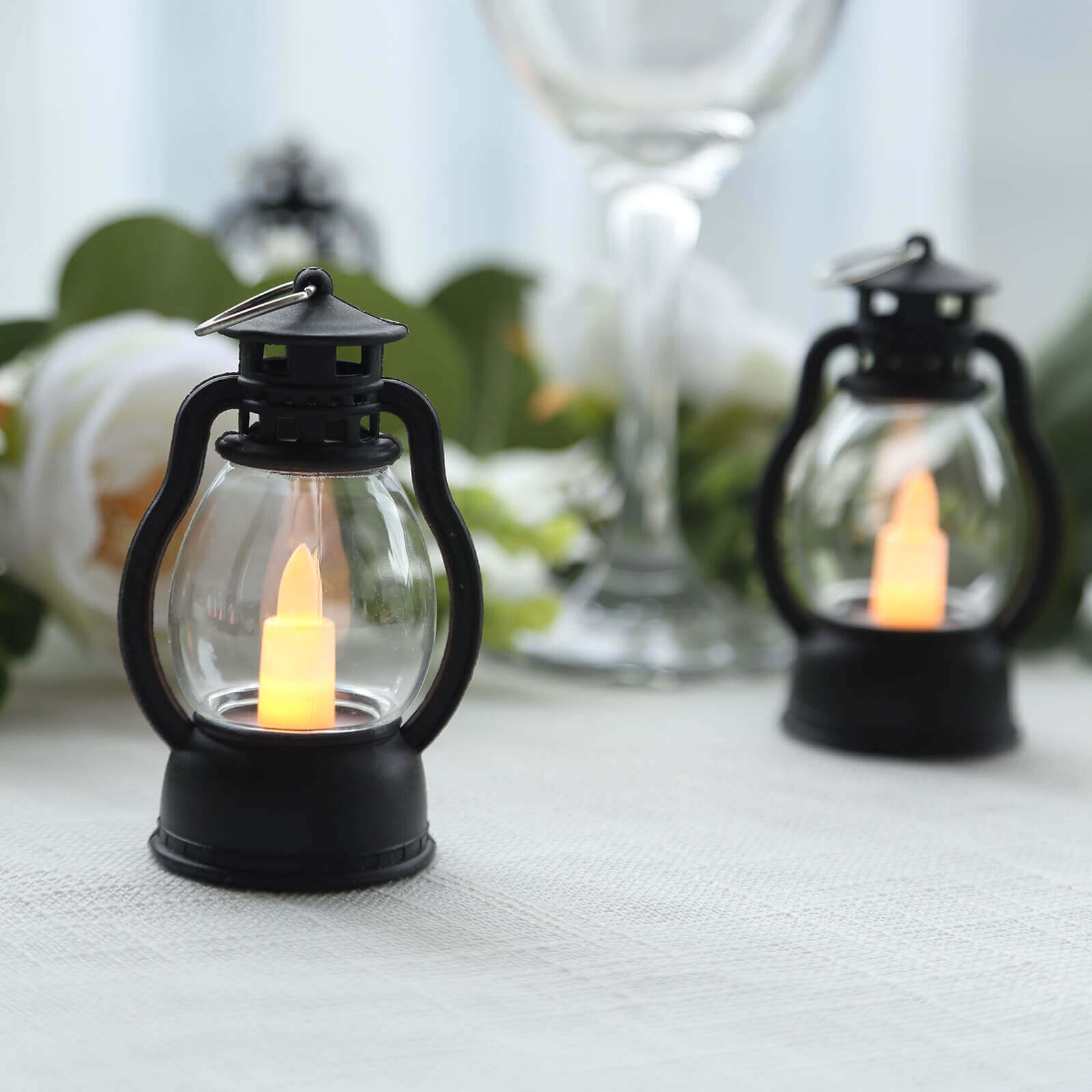 12-Pack LED Flickering Decorative Lights Vintage Black - Battery Operated Mini Hanging Lanterns 3.5