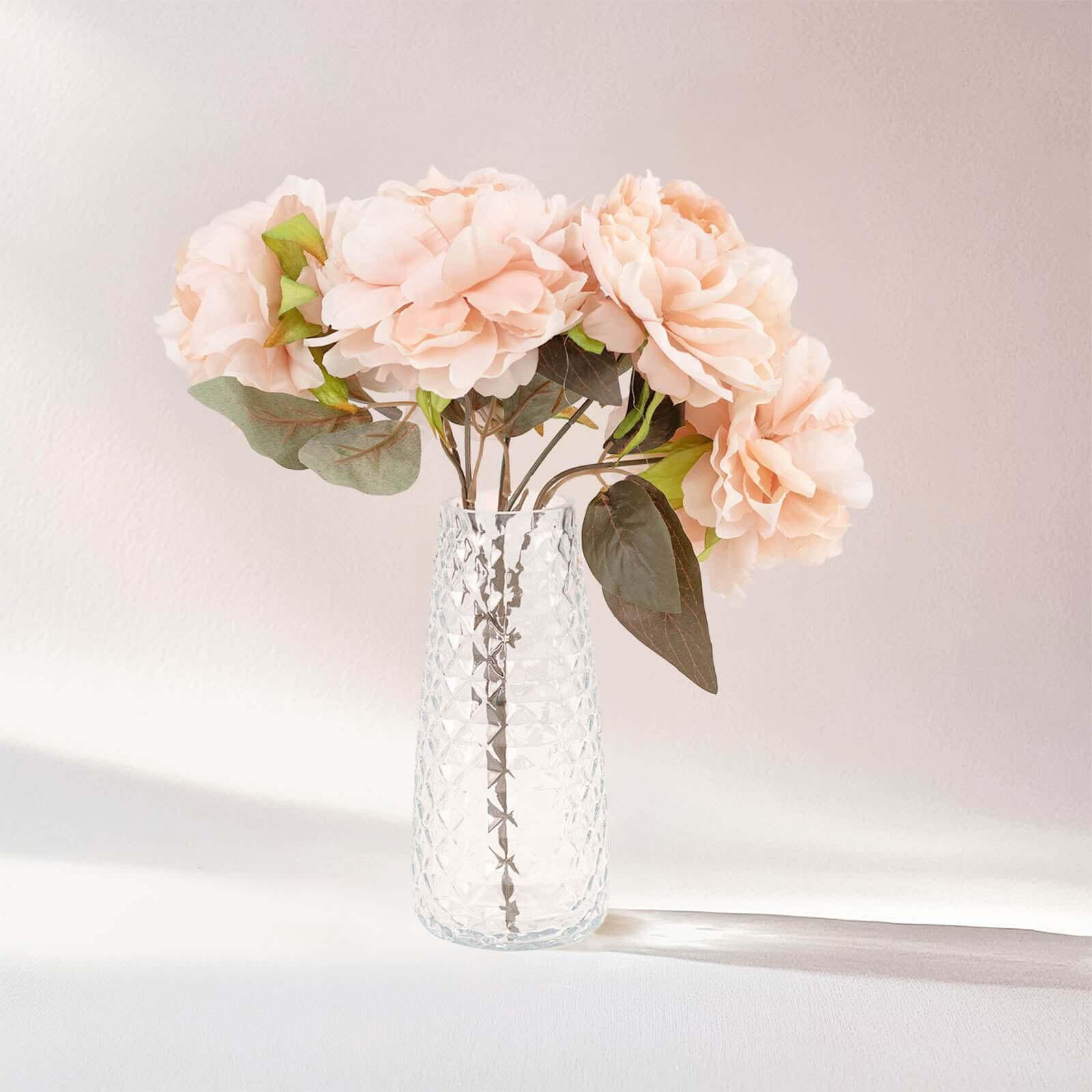 6-Pack Glass Urn Vases Clear with Diamond Crystal Cut Pattern - Stylish Decorative Design for Event Decor 8.5