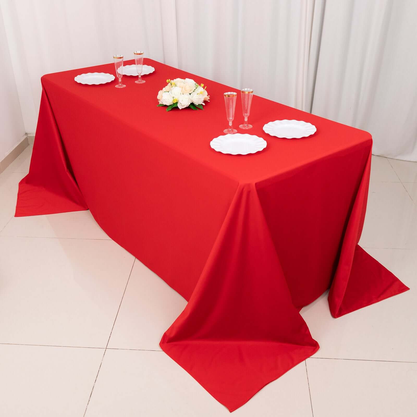 Premium Scuba Rectangular 90x132 Tablecloth Red - Wrinkle Free, Stain Resistant & Seamless Table Cover