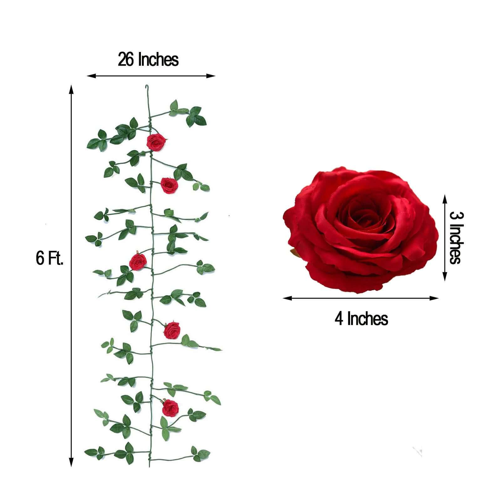 6ft Red Real Touch Artificial Rose and Leaf Flower Garland Vine