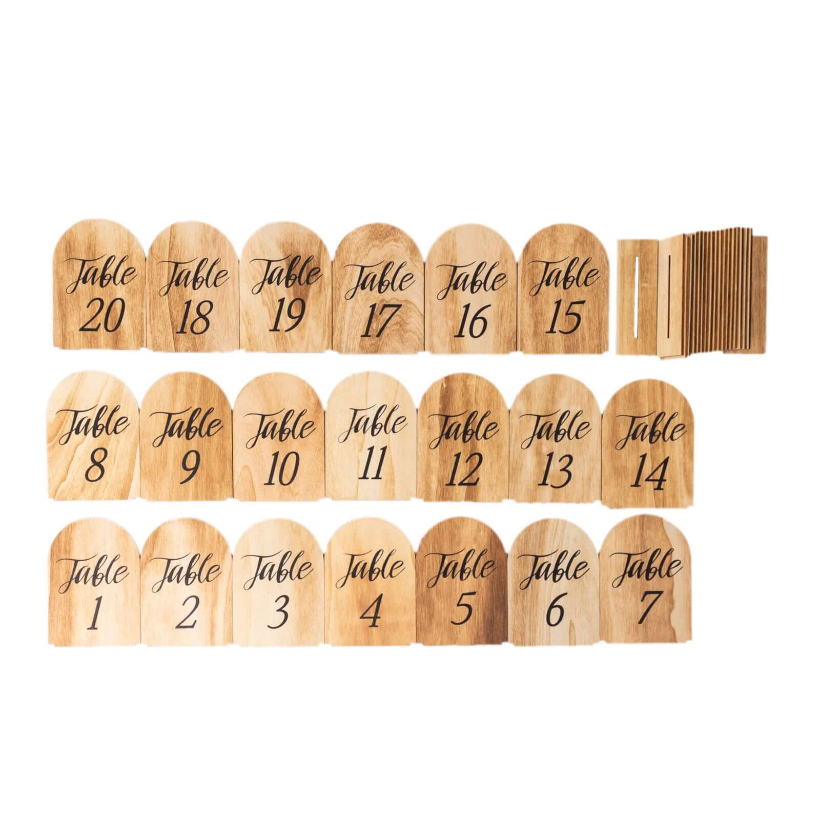 20-Pack Natural Wooden Table Numbers 1-20 Rustic Arch Design with Removable Base - Ideal for Banquets and Receptions 4.5