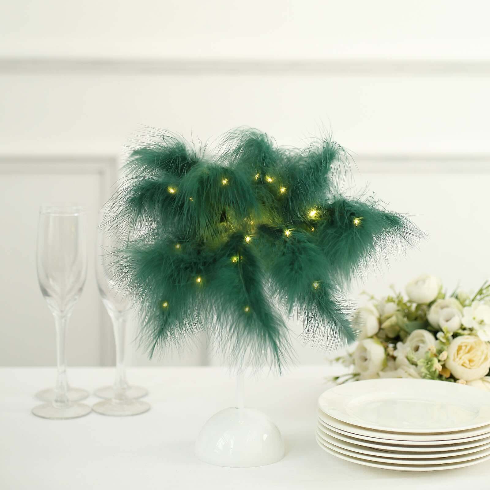 Table Lamp Feather Design Hunter Emerald Green LED Battery Operated - Cordless Wedding Centerpiece 15