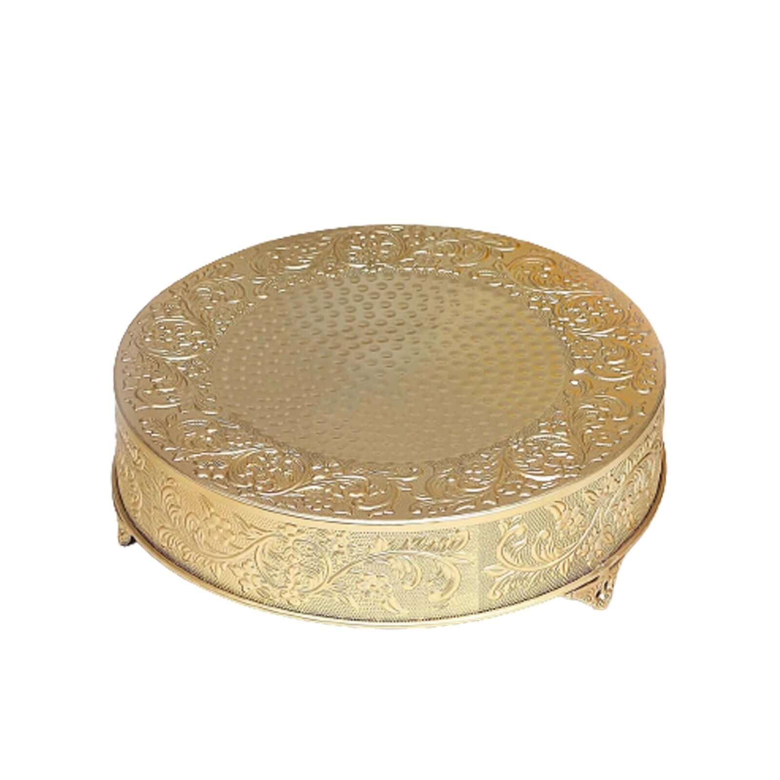 Metal 18 Round Cake Pedestal Stand Matte Gold - Cupcake Dessert Display Riser with Intricate Embossed Design for Upscale Events & Gatherings