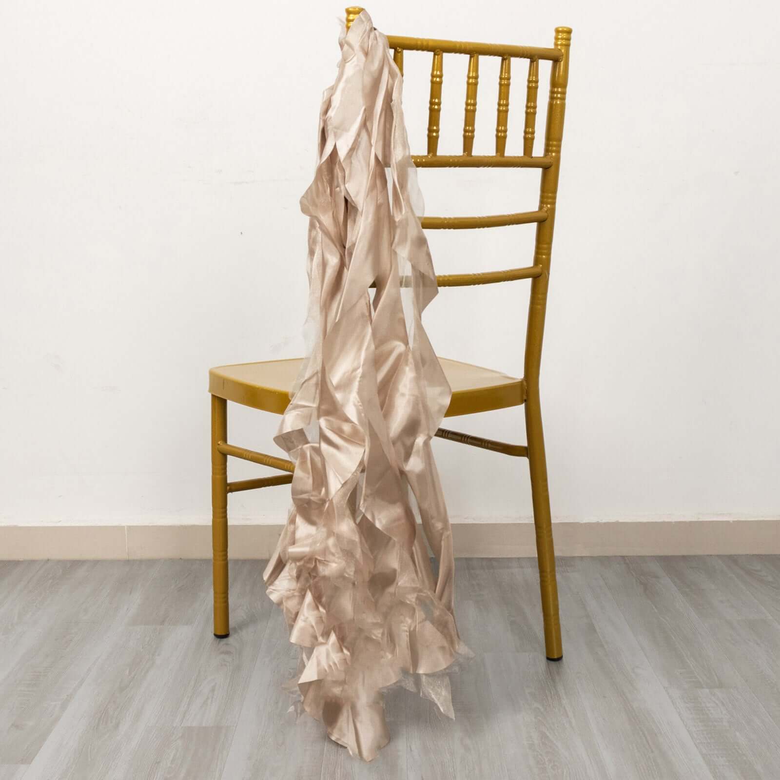 5 Pack Chiffon Satin Chair Sashes Nude - Easy to Install Ruffled Curly Willow