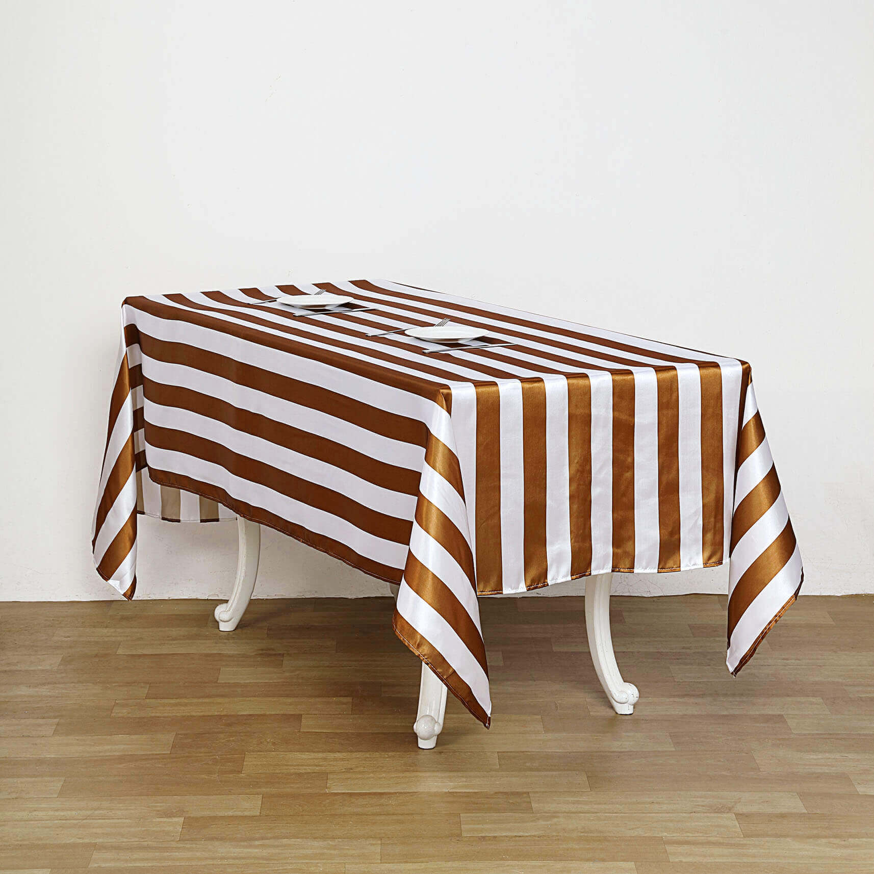 Satin 60x102 Rectangle Tablecloth Gold/White - Stripe Design with Stylish Smooth Finish Table Cover