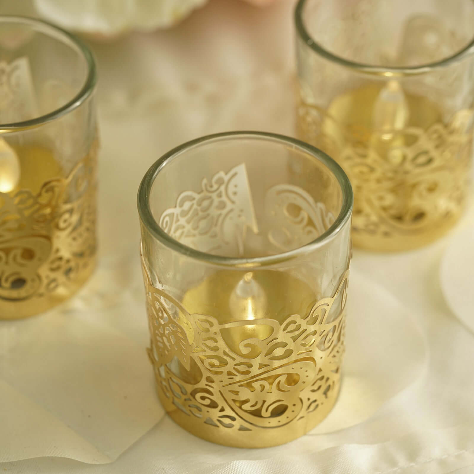 20-Pack Paper Candle Holder Wraps Floral Lace Design Gold Foil - Votive Tealight Decorative Wraps