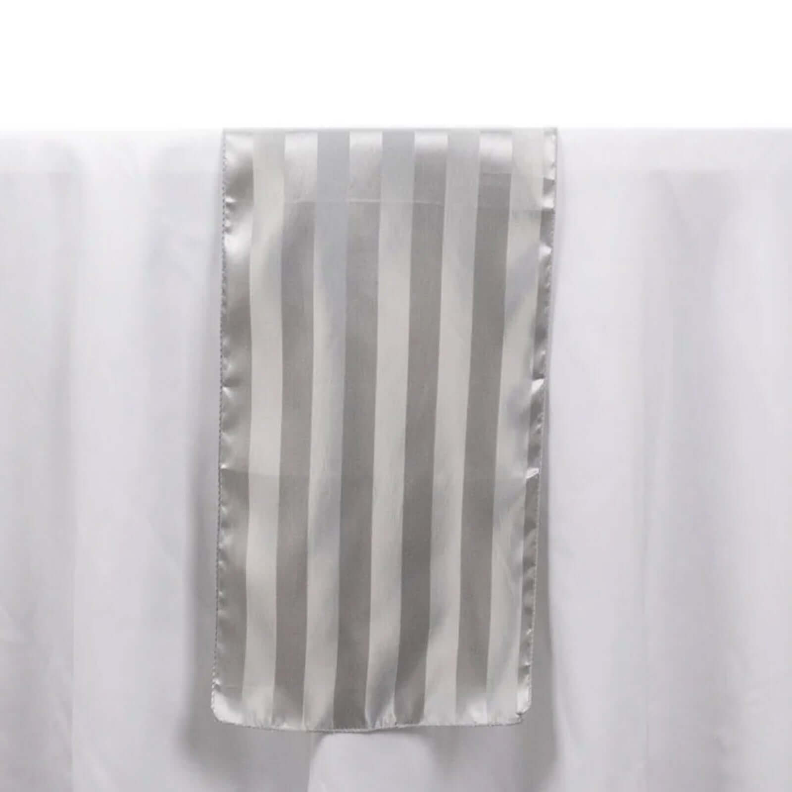 Satin 12x108 Table Runner Silver Stripe - Stripe Table Decor