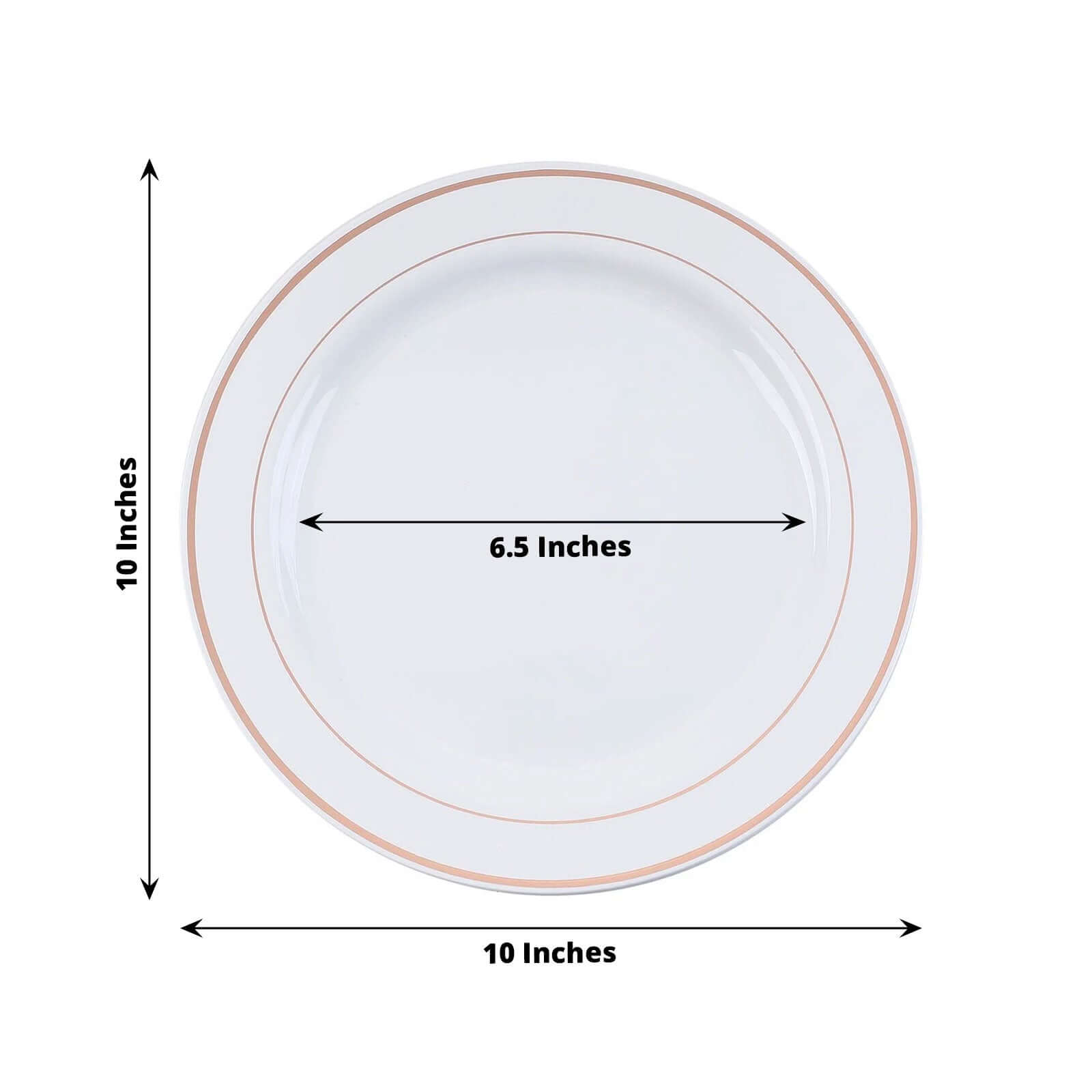 10-Pack Plastic Dinner Plates White with Très Chic Rose Gold Rim - Perfect Disposable Party Plates 10