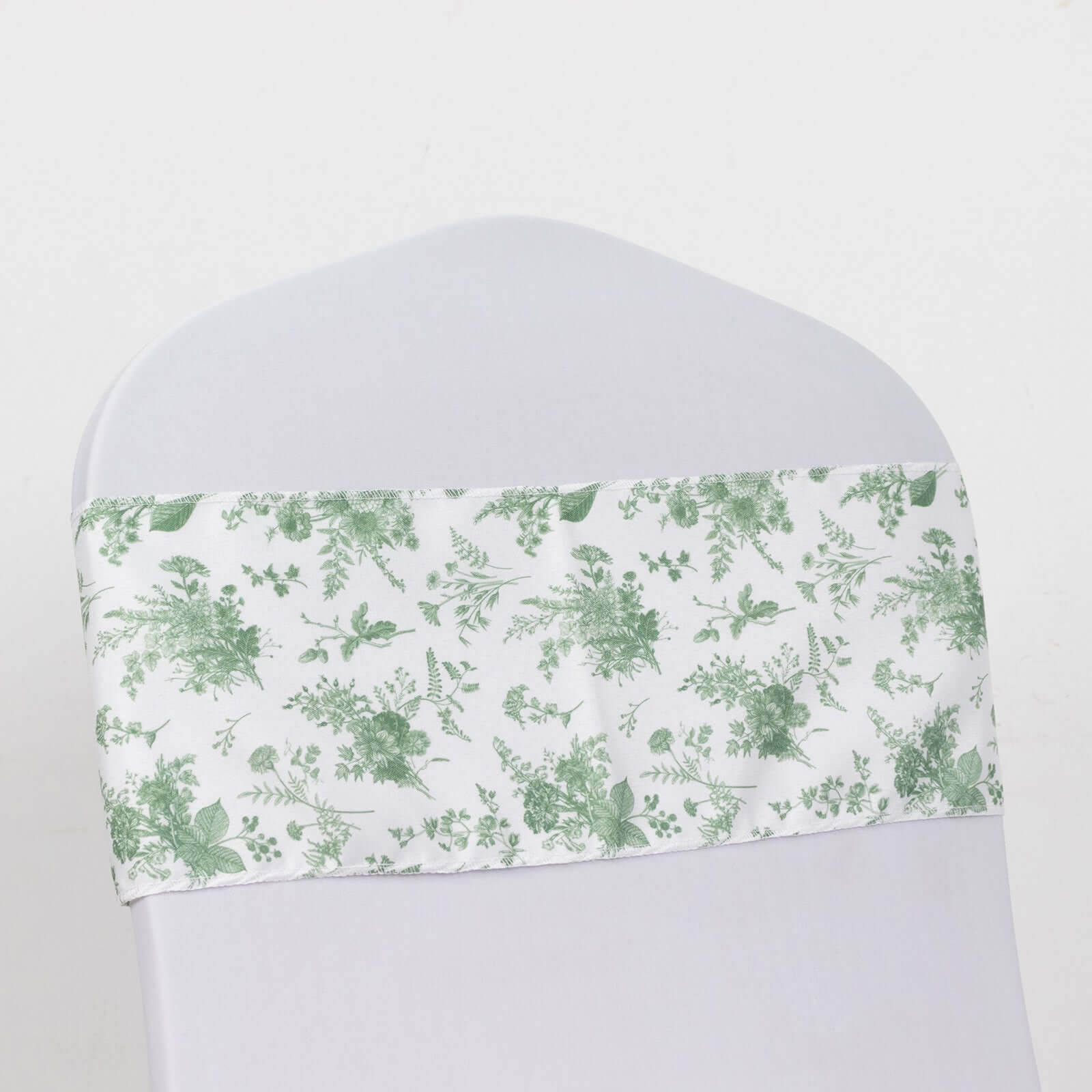 5 Pack Polyester Chair Sashes Dusty Sage Green French Toile Floral Design - Stylish Durable and Reusable Chair Bows 6x108