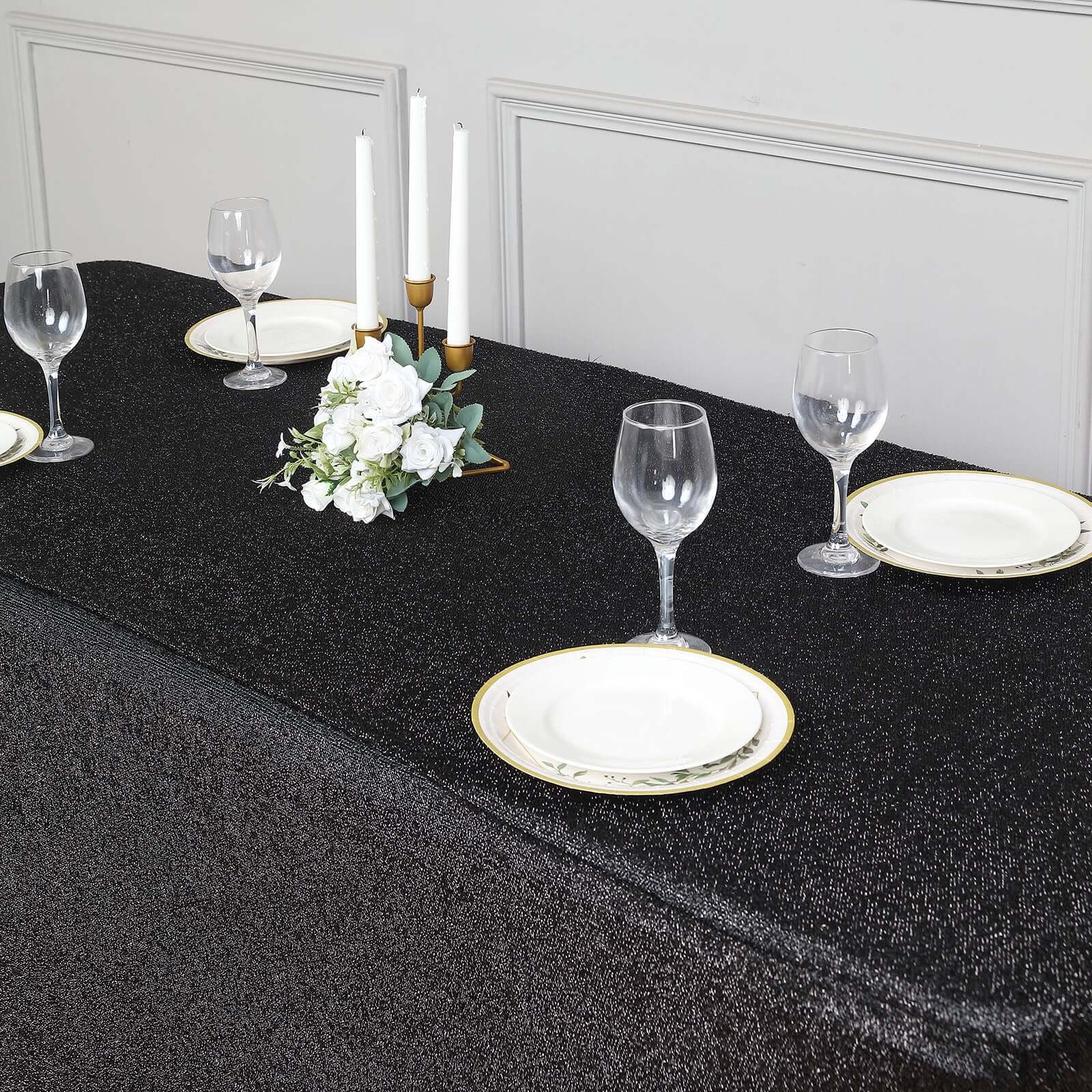 Shimmer Tinsel Spandex 72x30 Rectangle Tablecloth Metallic Black Glittered Shiny Stretch Table Cover