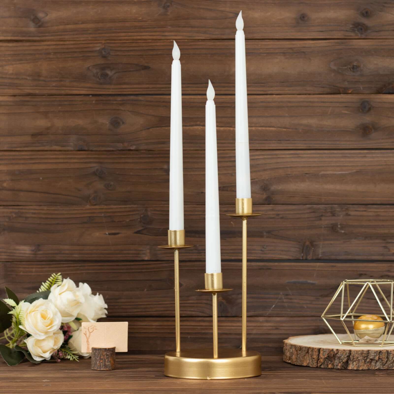 Vintage Candelabra 3-Arm Taper Candle Holder Gold Metal Wedding Table Centerpiece - Stylish Tabletop Accent 10