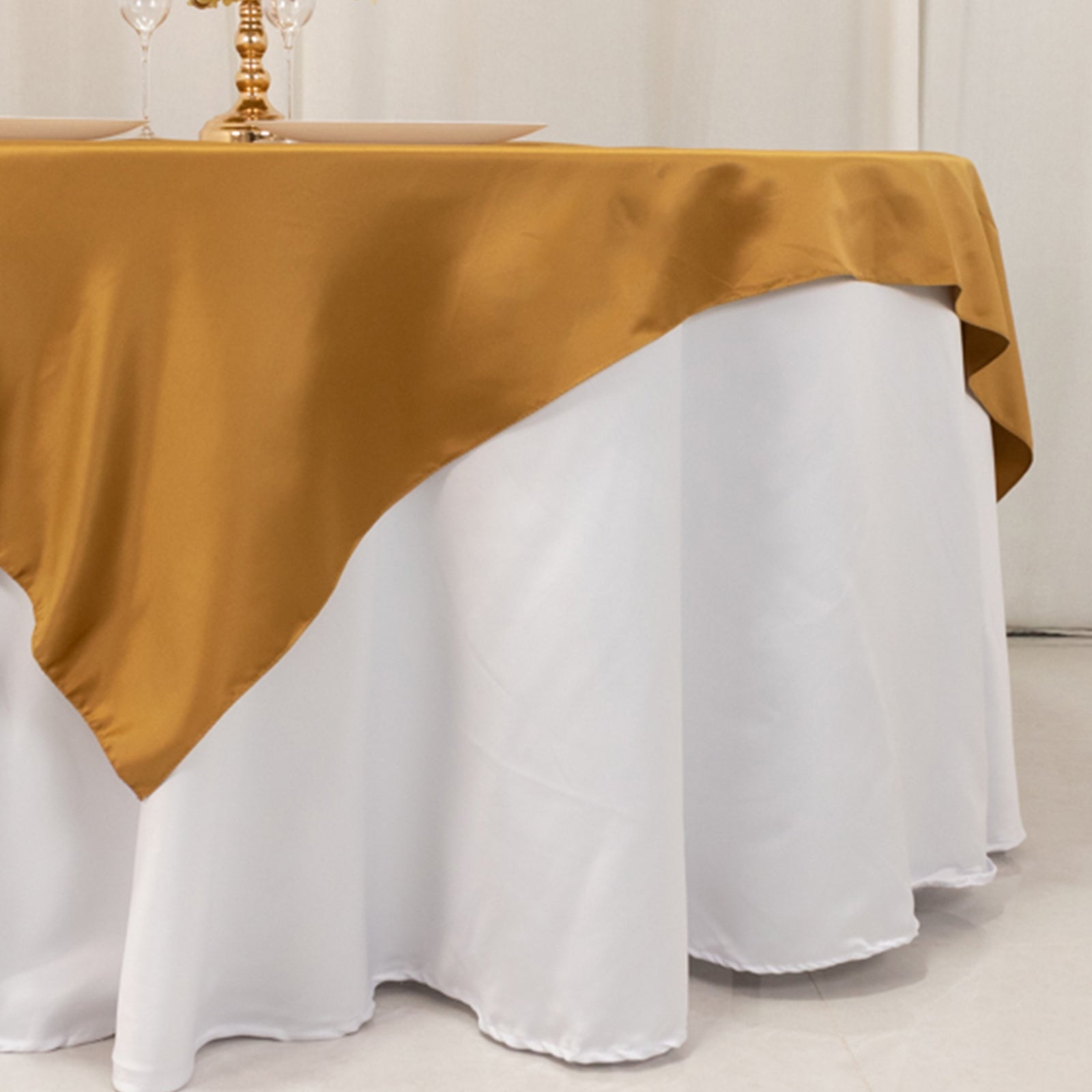 Lamour Satin 72x72 Table Overlay Square Tablecloth Gold - Smooth Finish for Luxurious Events