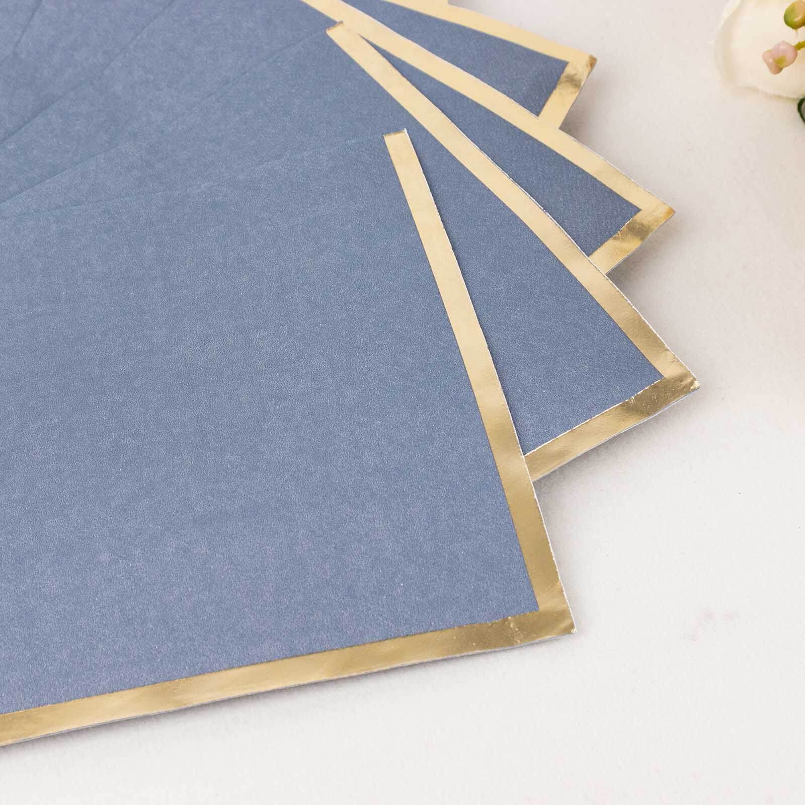 50-Pack Paper Beverage Napkins with Gold Foil Edge Dusty Blue - Disposable 2 Ply Cocktail Napkins for Events 6.5x6.5