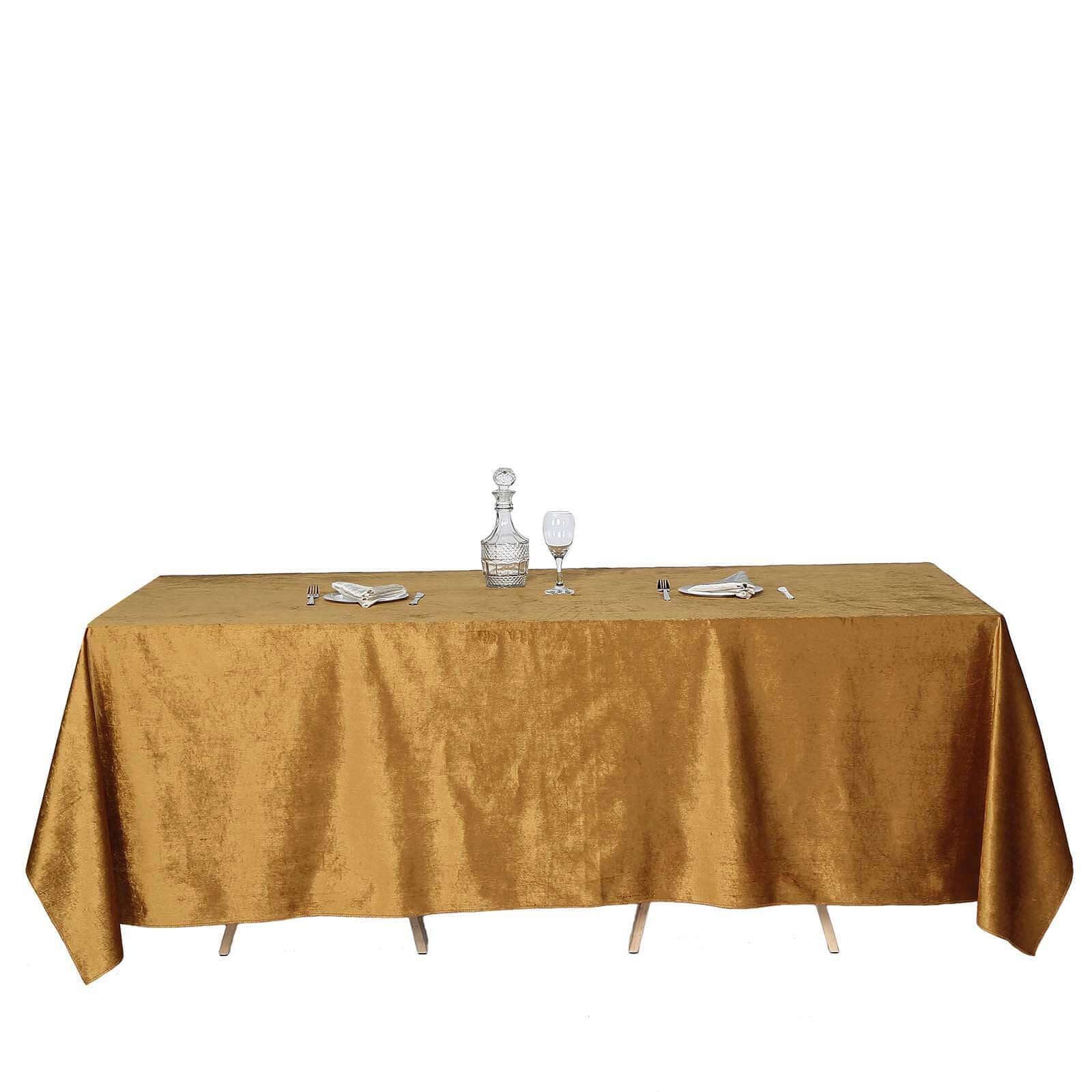 Premium Velvet 90x132 Rectangle Tablecloth Gold - Reusable Soft & Polished Seamless Table Cover for Luxury Weddings & Events