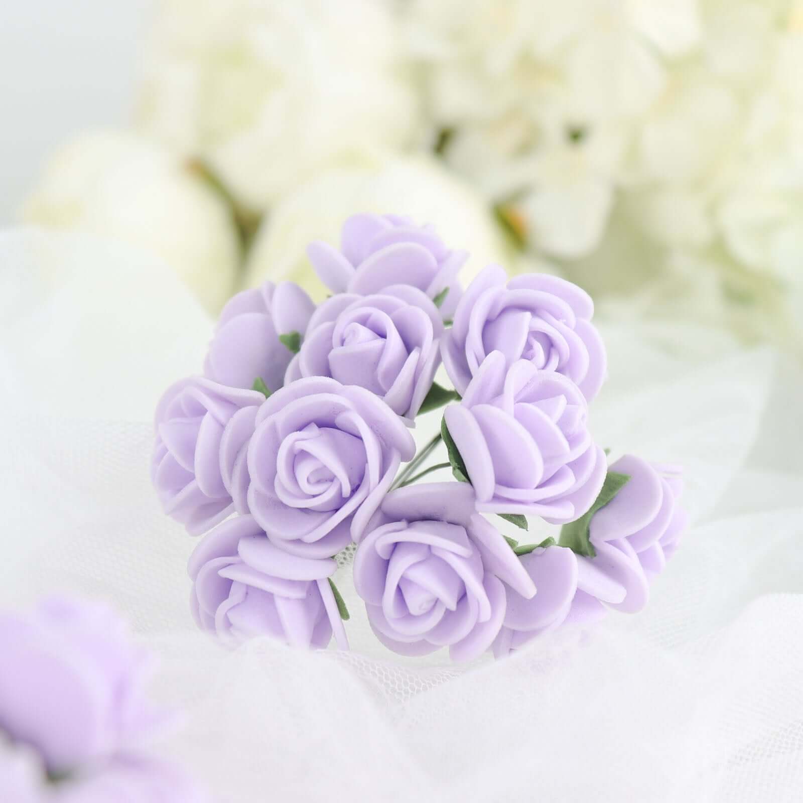 48 Roses 1 Lavender Lilac Real Touch Artificial DIY Foam Rose Flowers With Stem, Craft Rose Buds