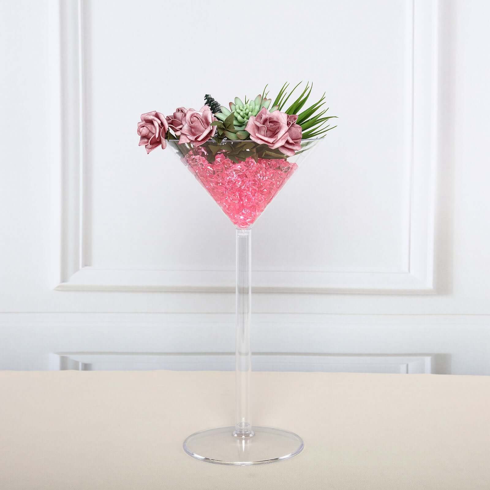 4-Pack Plastic Flower Vases Martini Glass Design Clear - Fillable Long Stem Event Centerpieces 18