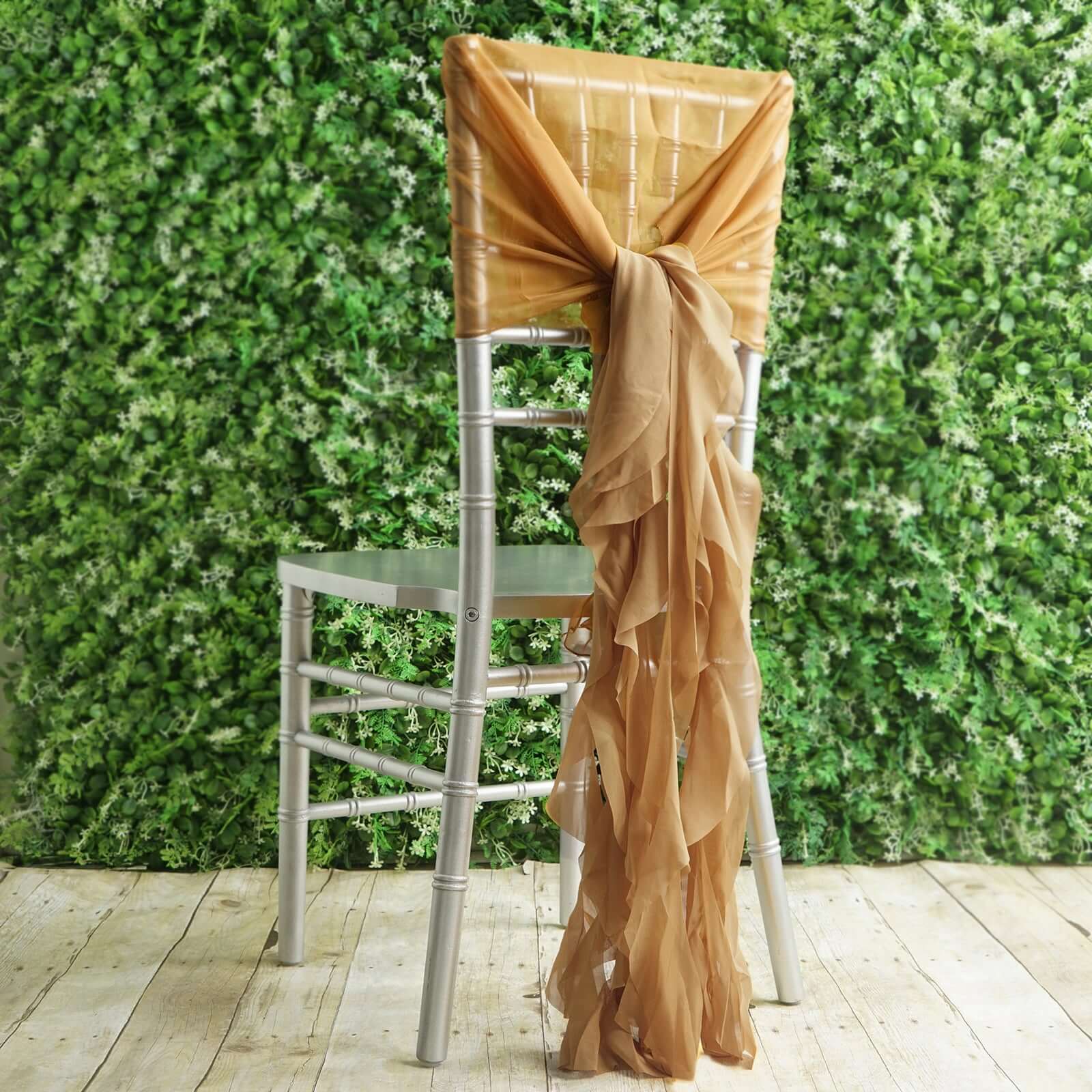 1 Set Chiffon Hoods Chair Sashes with Willow Ruffles Design Gold - Stylish Decor for Weddings & Gatherings