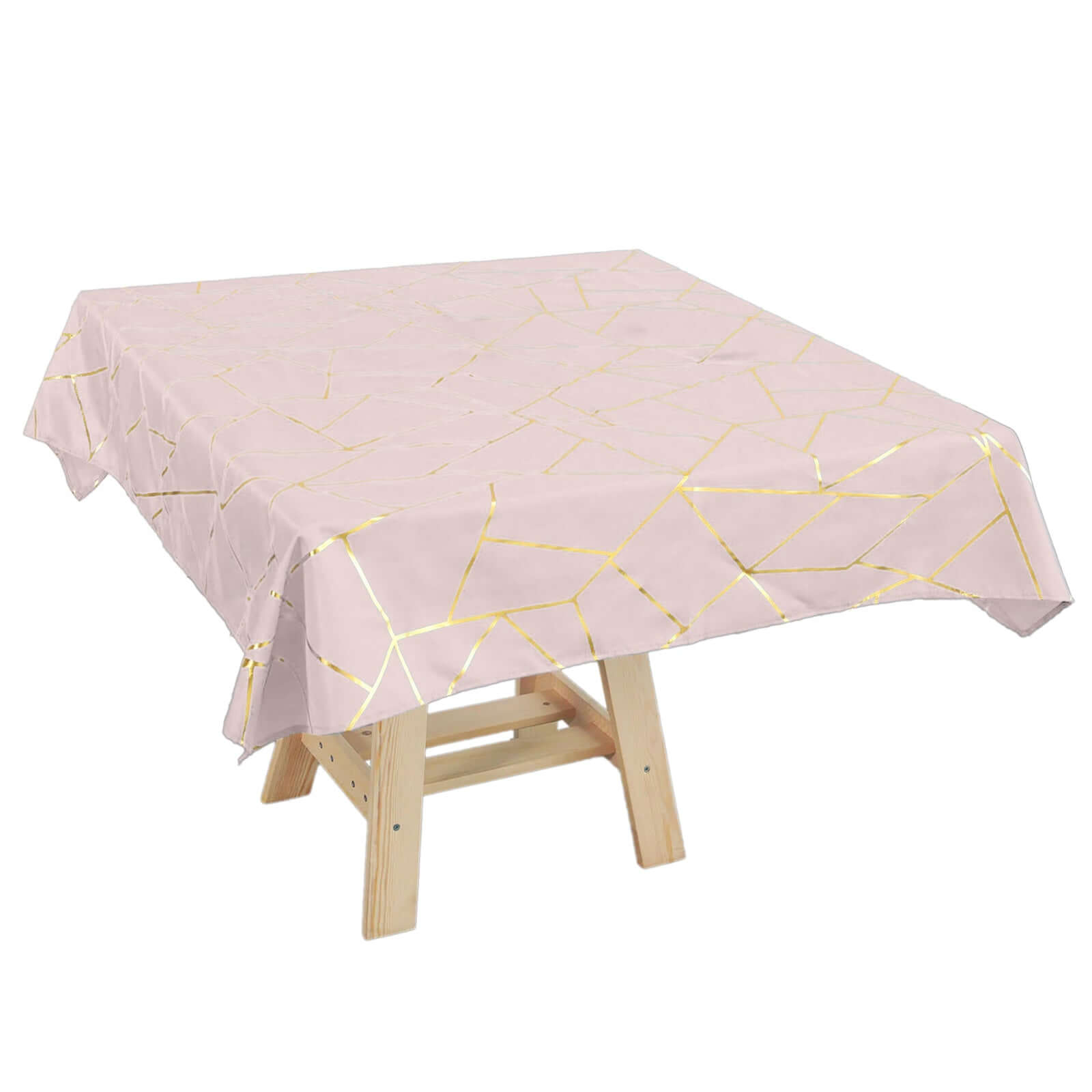 Polyester 54x54 Square Tablecloth Blush with Gold Foil Geometric Pattern - Wrinkle-Resistant & Durable Table Cover