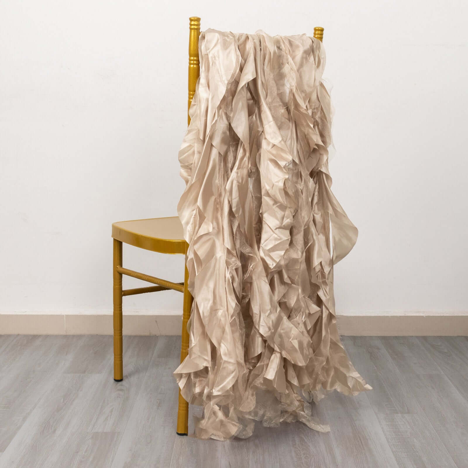 5 Pack Chiffon Satin Chair Sashes Nude - Easy to Install Ruffled Curly Willow