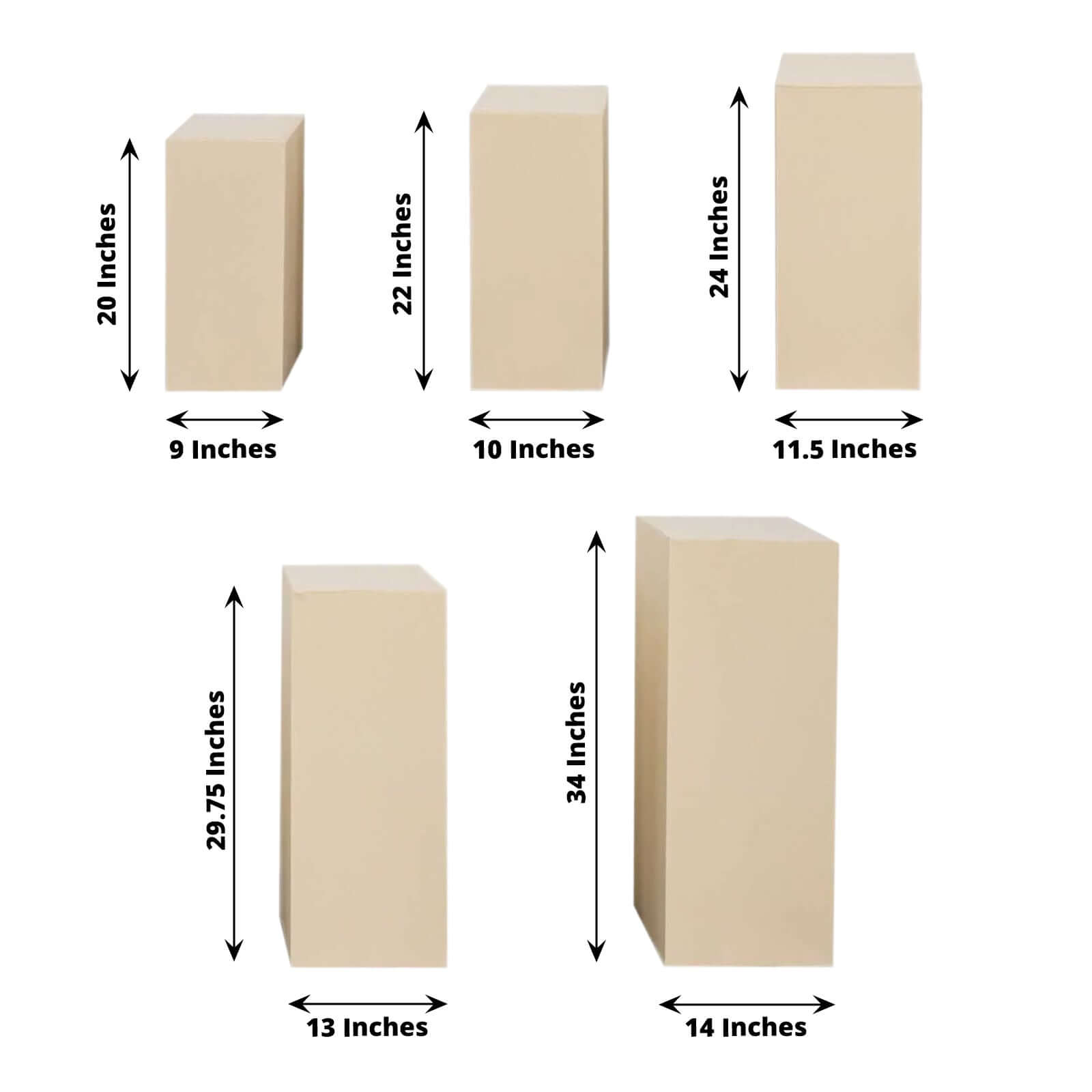 Set of 5 Beige Spandex Rectangle Pedestal Stand Covers, Stretchable Pillar Prop Covers - 160 GSM