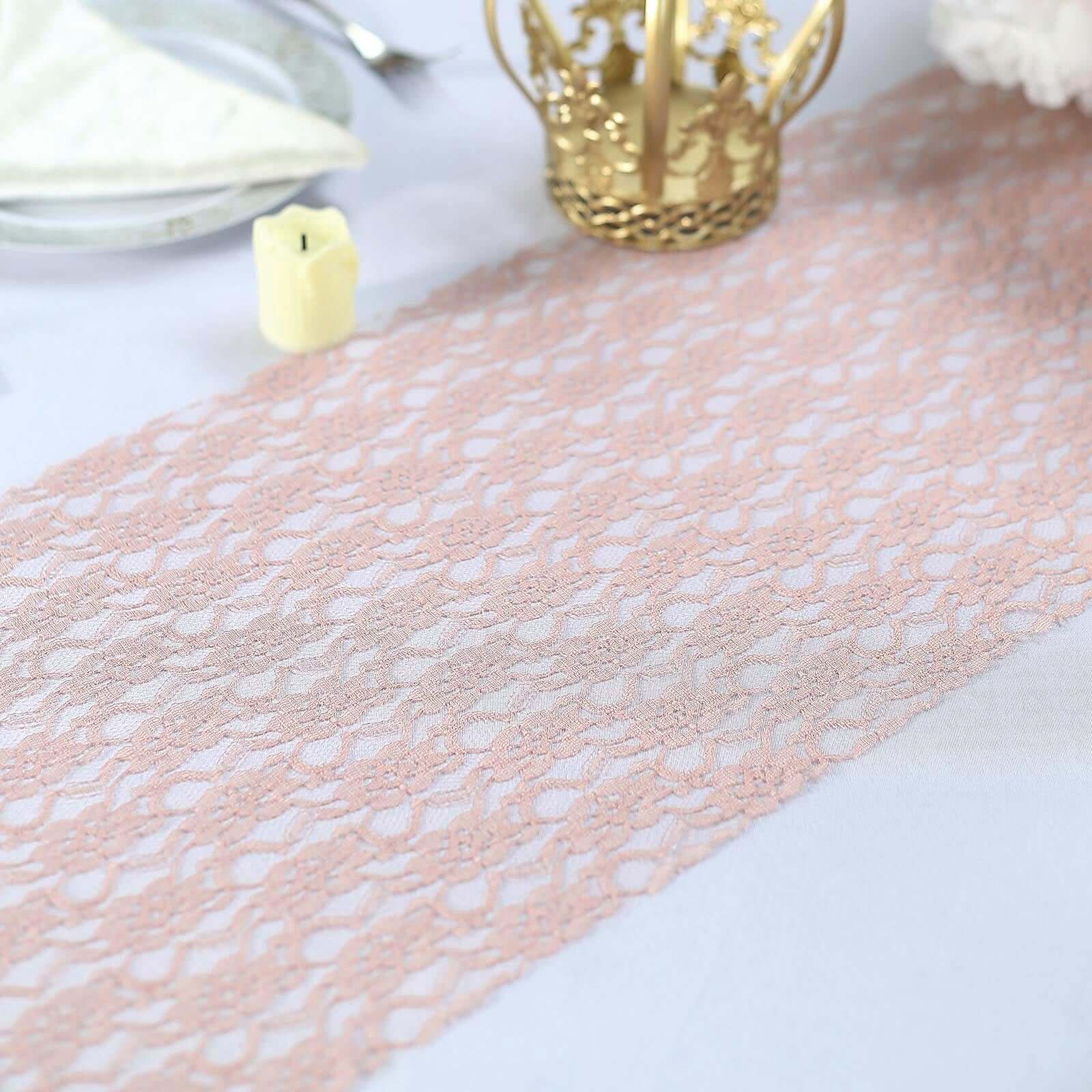 Floral Lace 12x108 Table Runner Dusty Rose - Stylish Vintage Table Decor