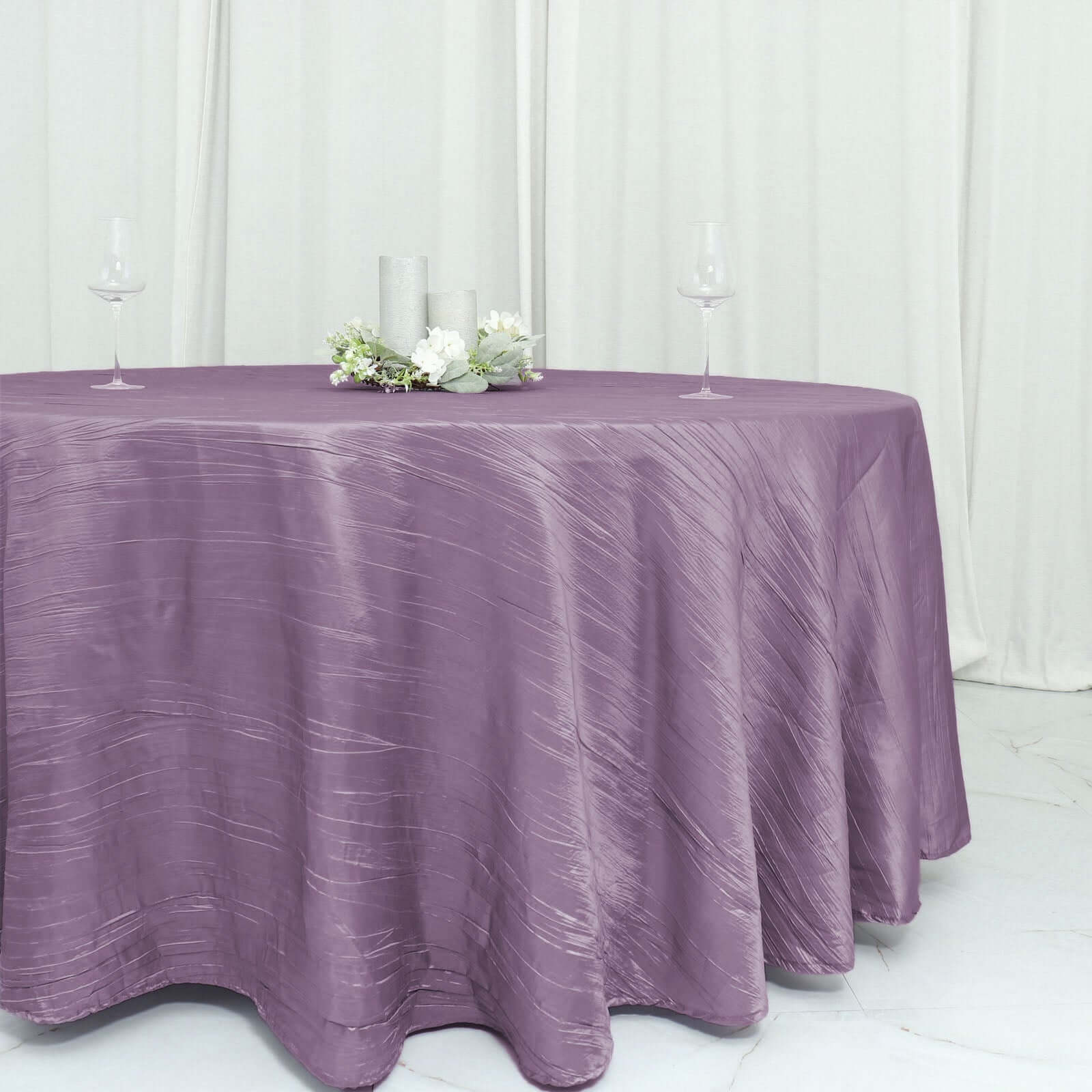 Taffeta 120 Round Tablecloth Violet Amethyst - Seamless Accordion Crinkle Table Cover