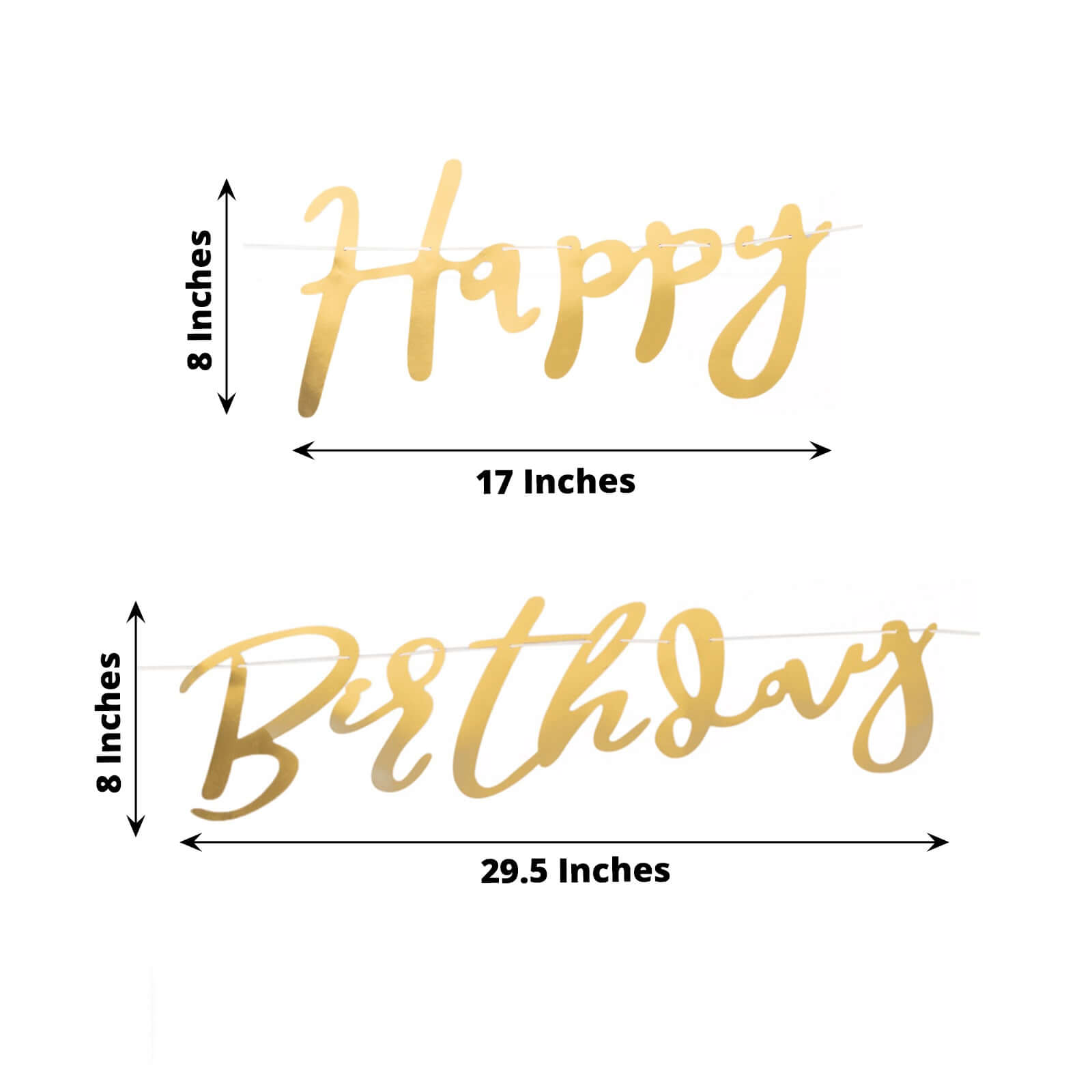 10ft Pre-Strung Metallic Gold Foil Happy Birthday Banner, Party Photo Backdrop Hanging Garland - 250 GSM